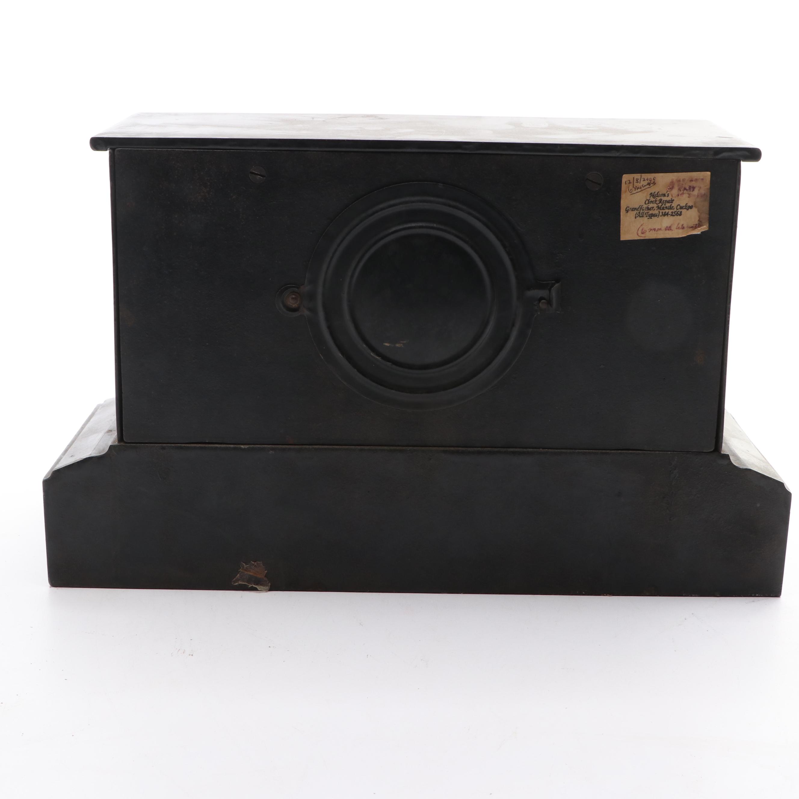 Ansonia Metal Pillar Mantel Clock with Brass Barometer