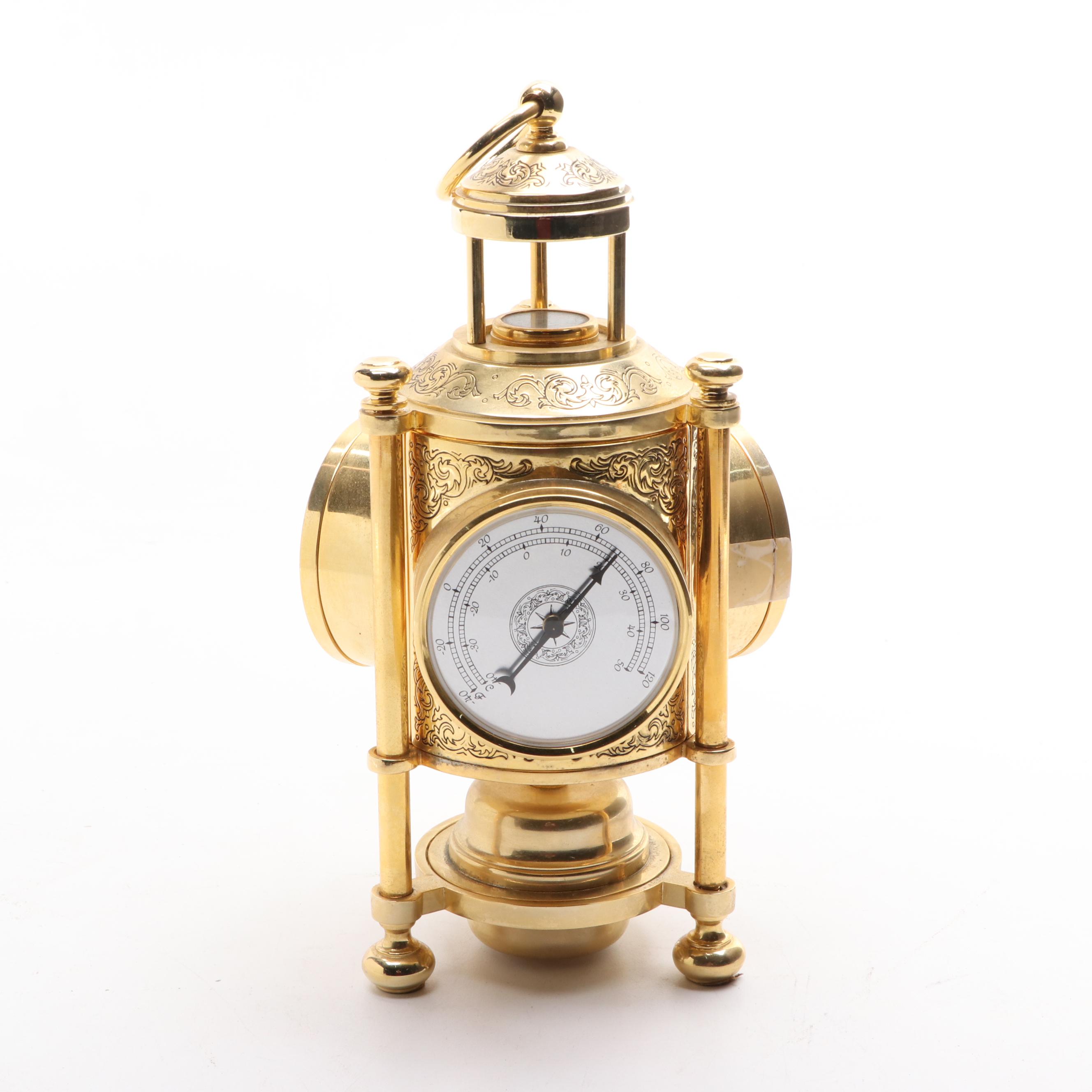 Ansonia Metal Pillar Mantel Clock with Brass Barometer