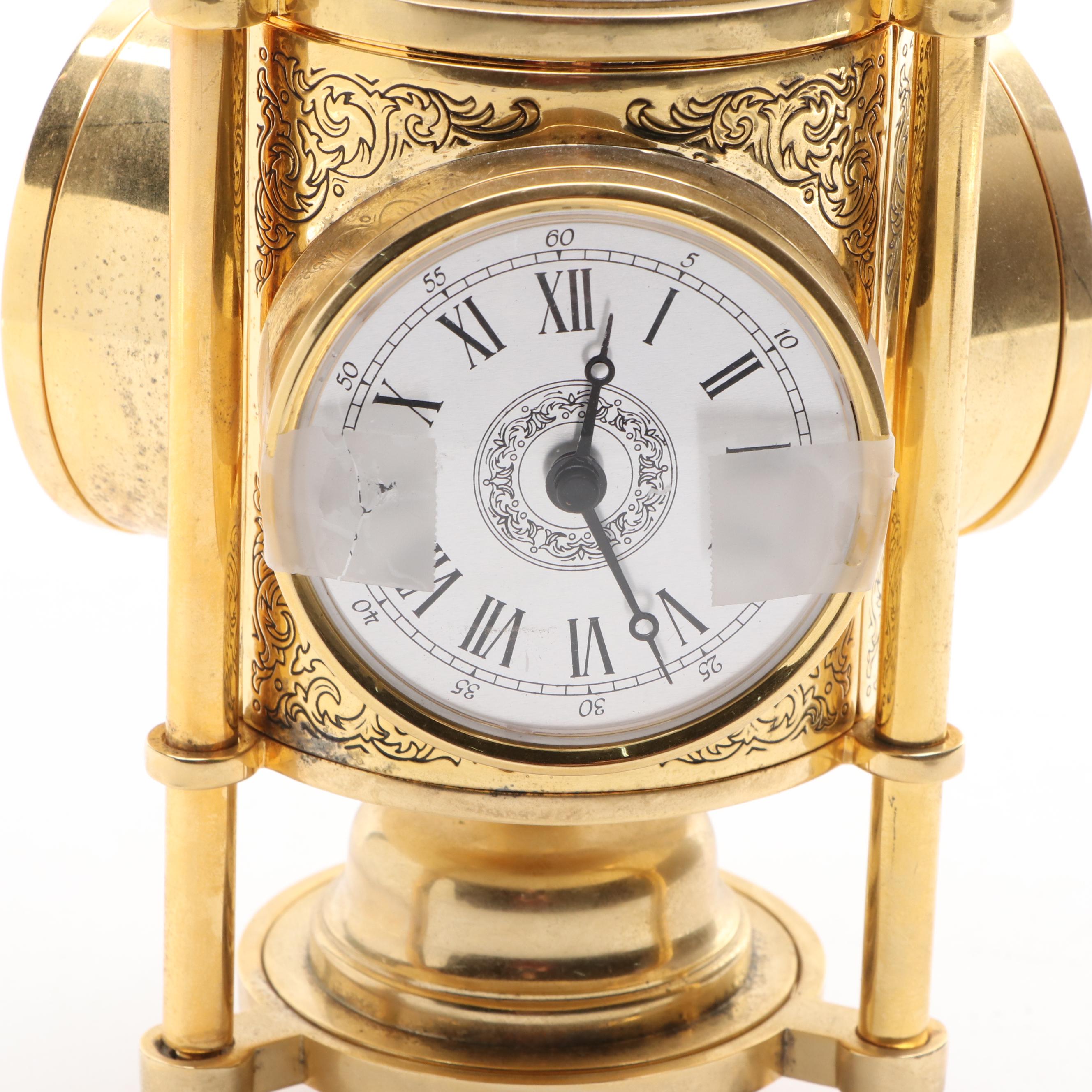 Ansonia Metal Pillar Mantel Clock with Brass Barometer