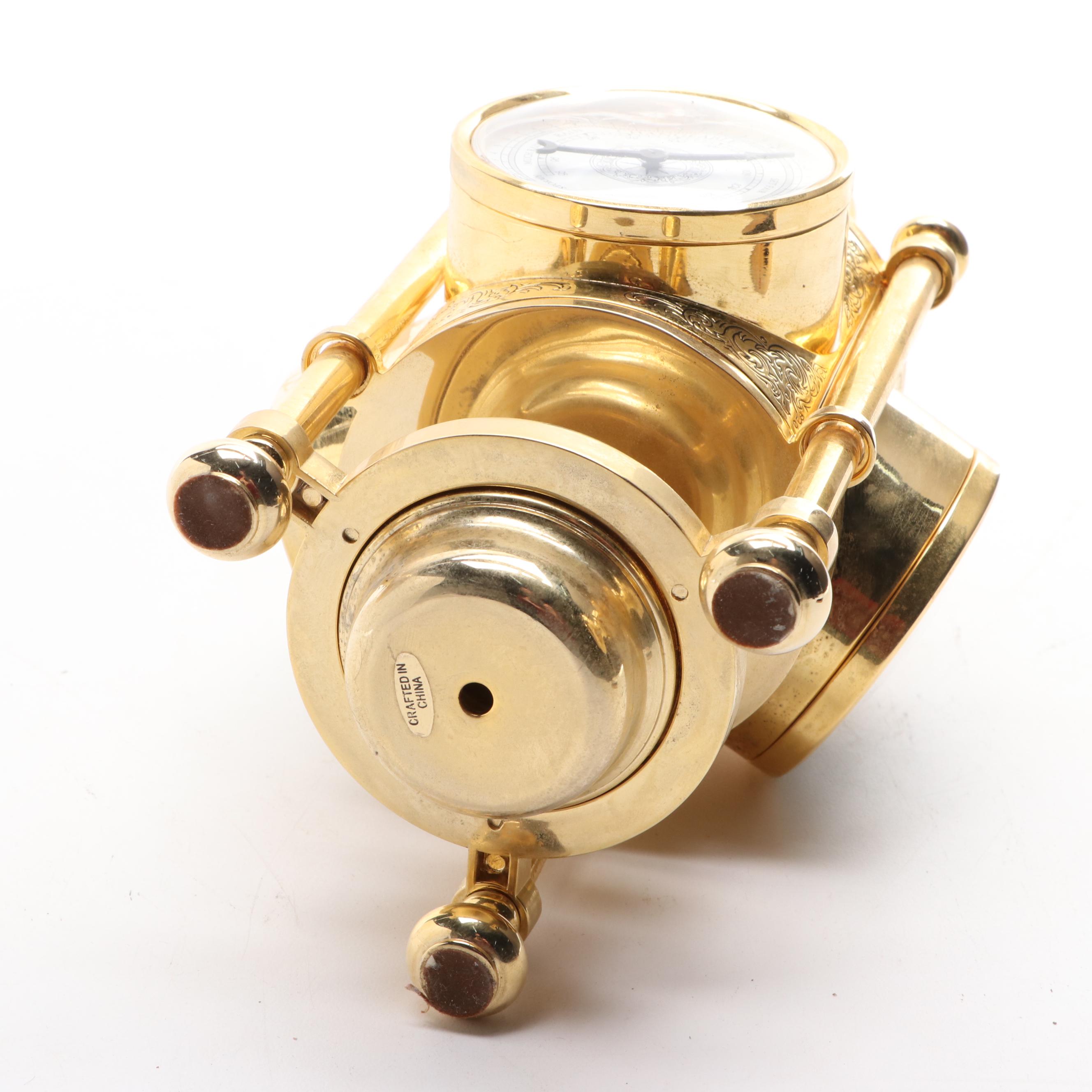 Ansonia Metal Pillar Mantel Clock with Brass Barometer