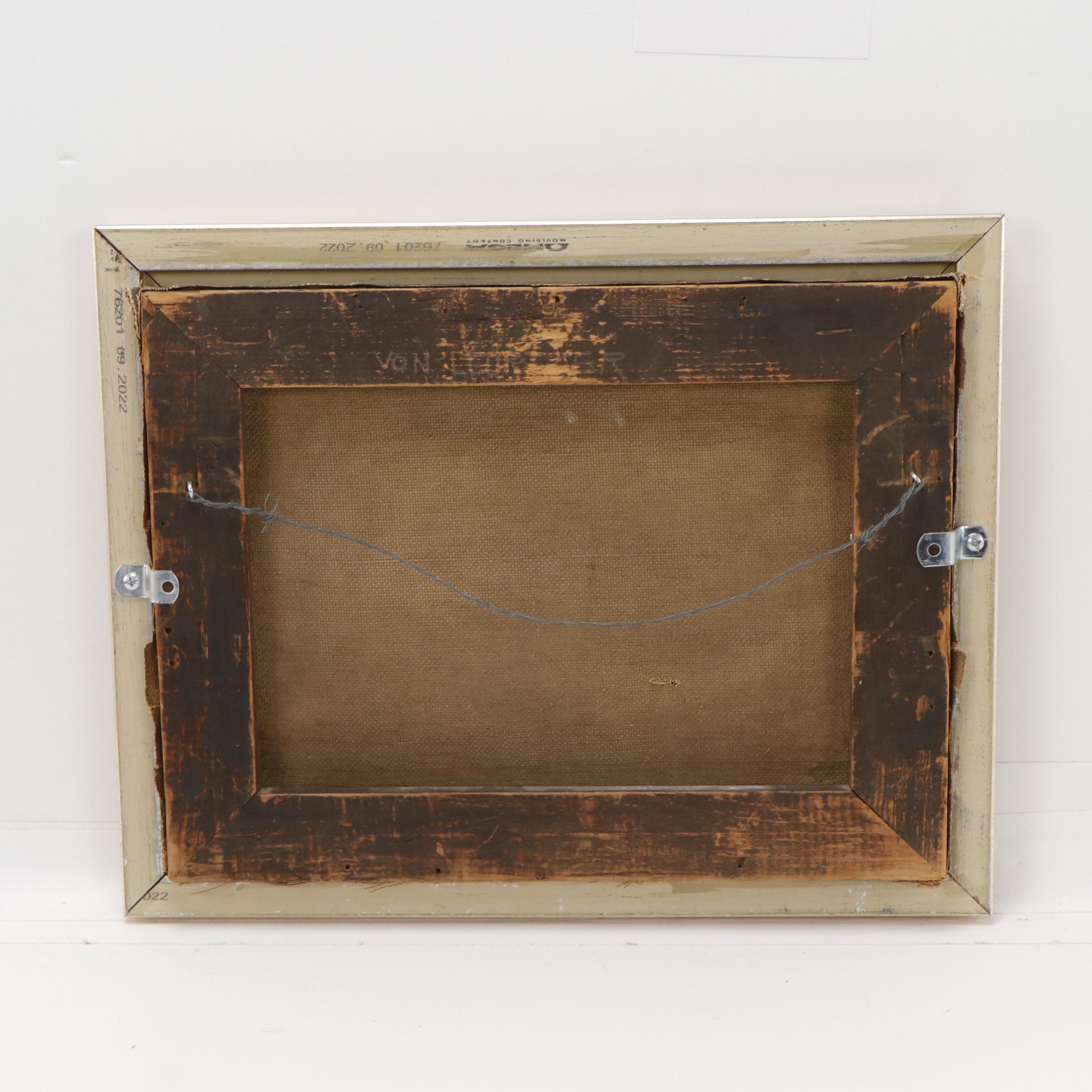 Oil Painting of Woodland Stream With Fisherman