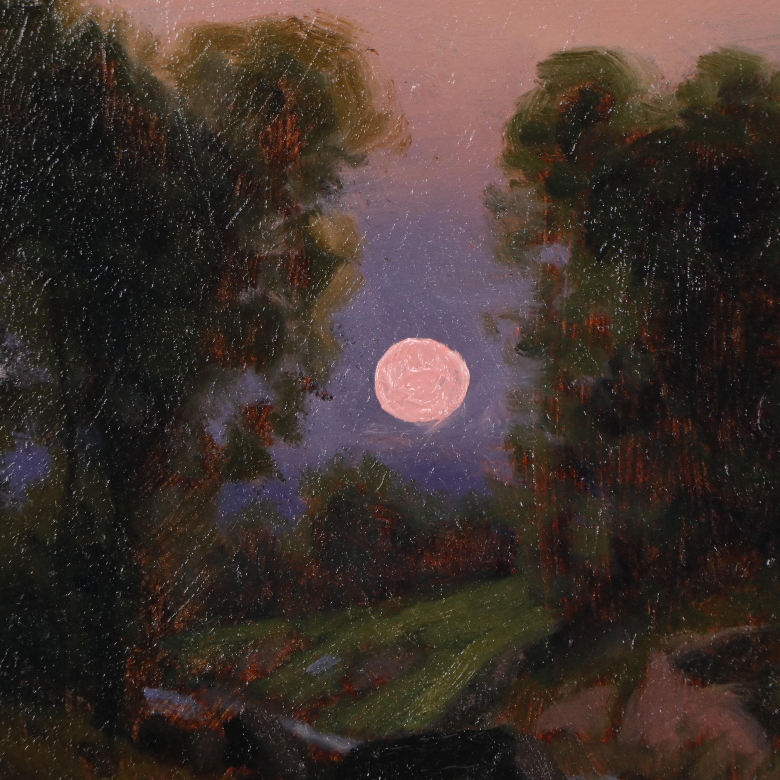 Cole Oil Painting of Landscape With Stream at Sunset