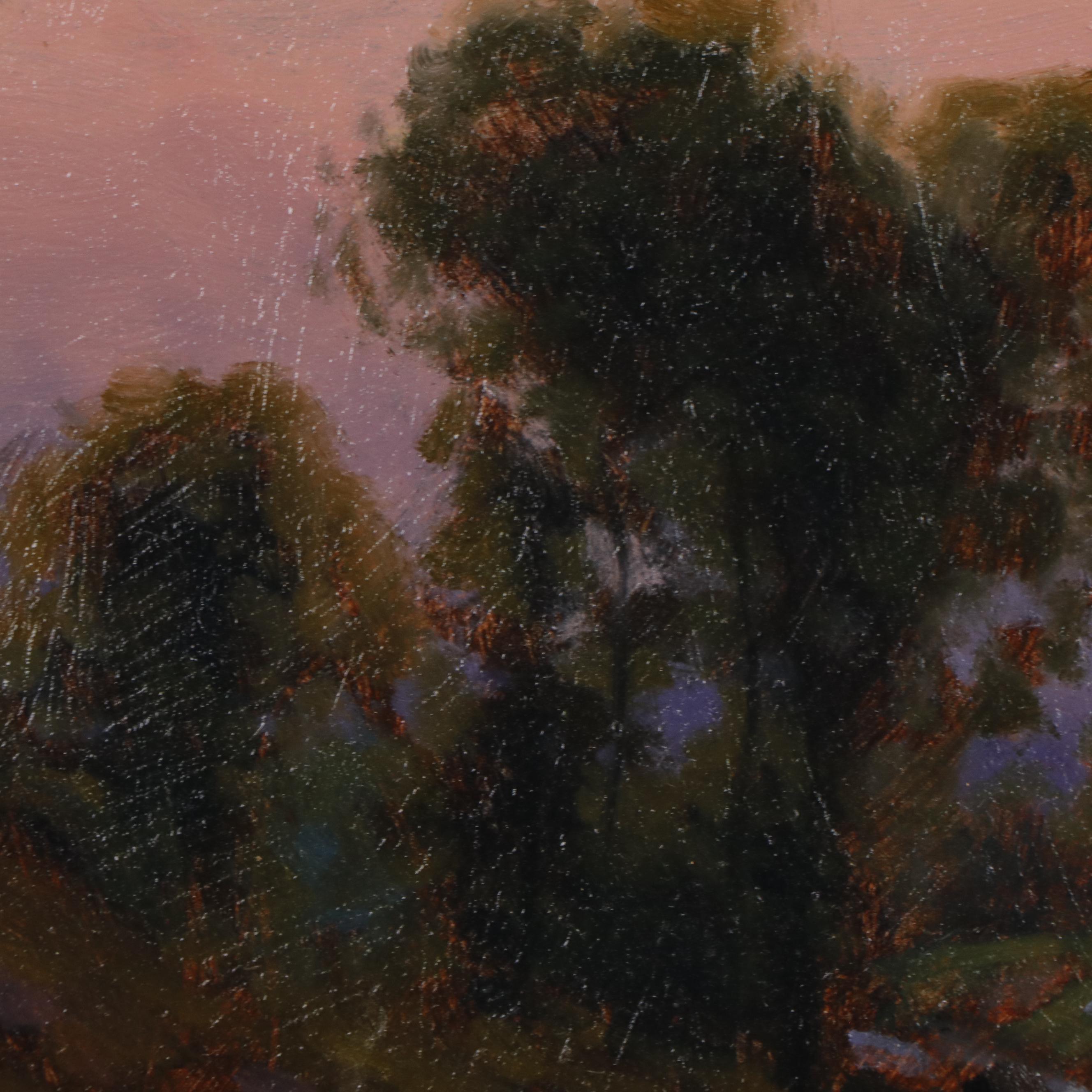 Cole Oil Painting of Landscape With Stream at Sunset