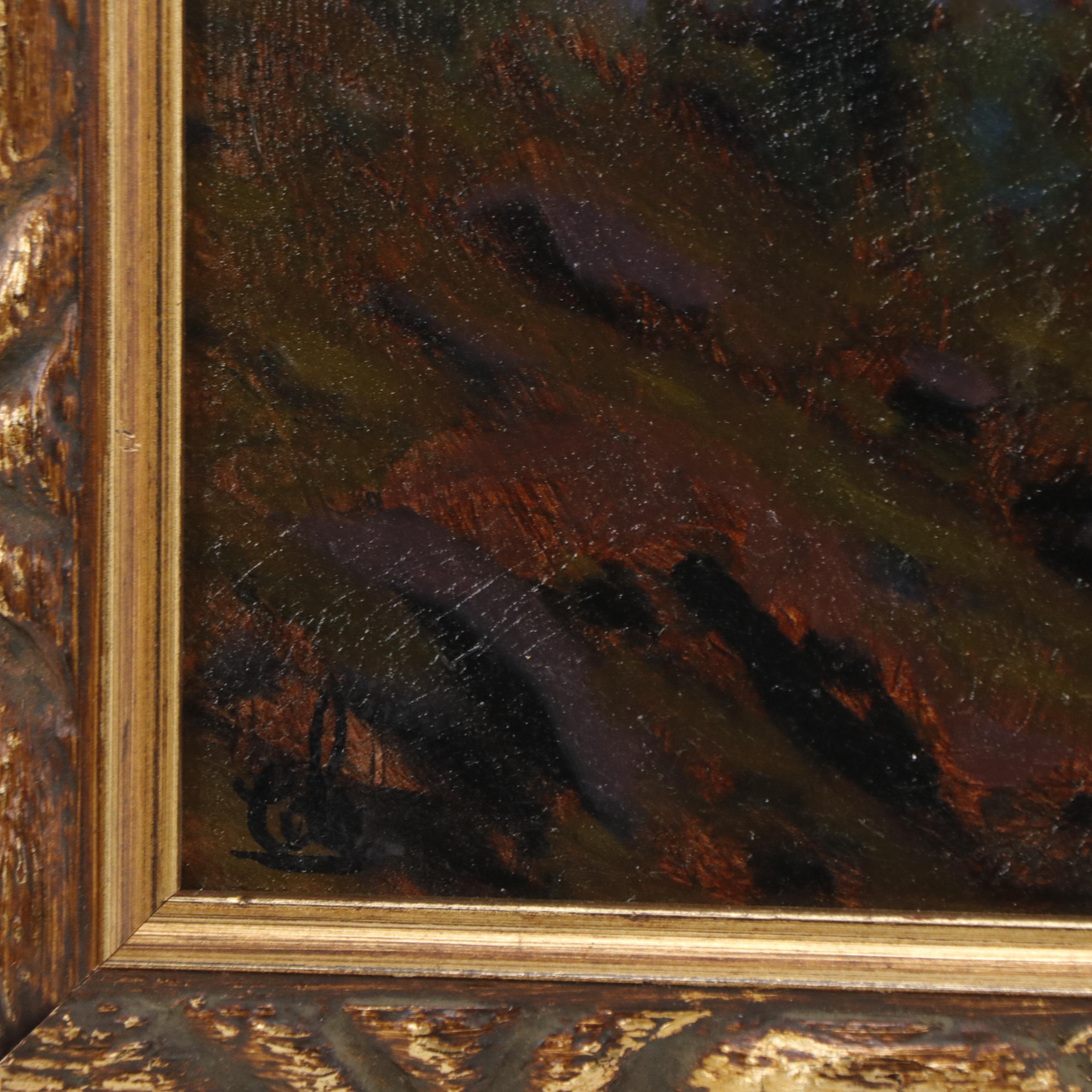 Cole Oil Painting of Landscape With Stream at Sunset