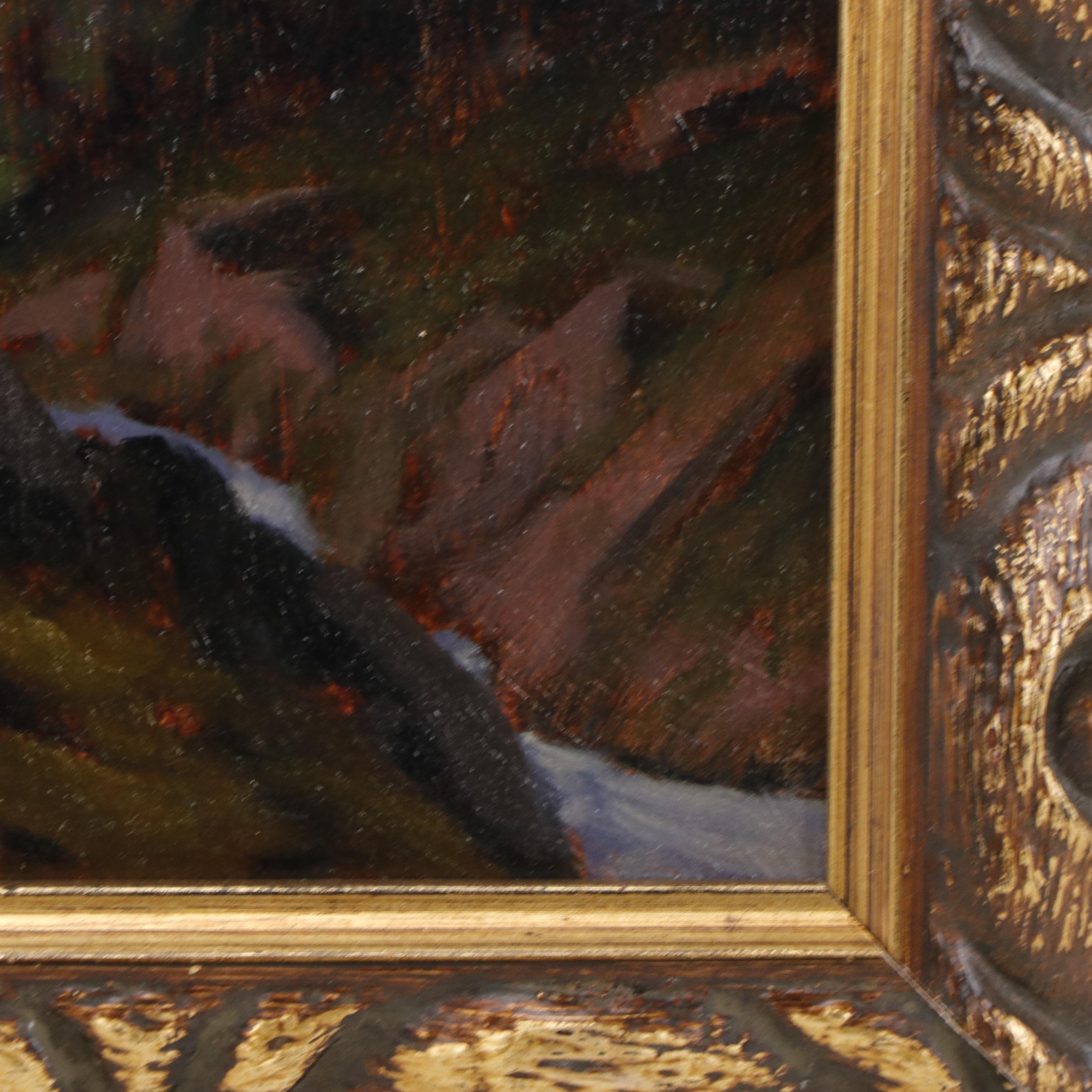 Cole Oil Painting of Landscape With Stream at Sunset