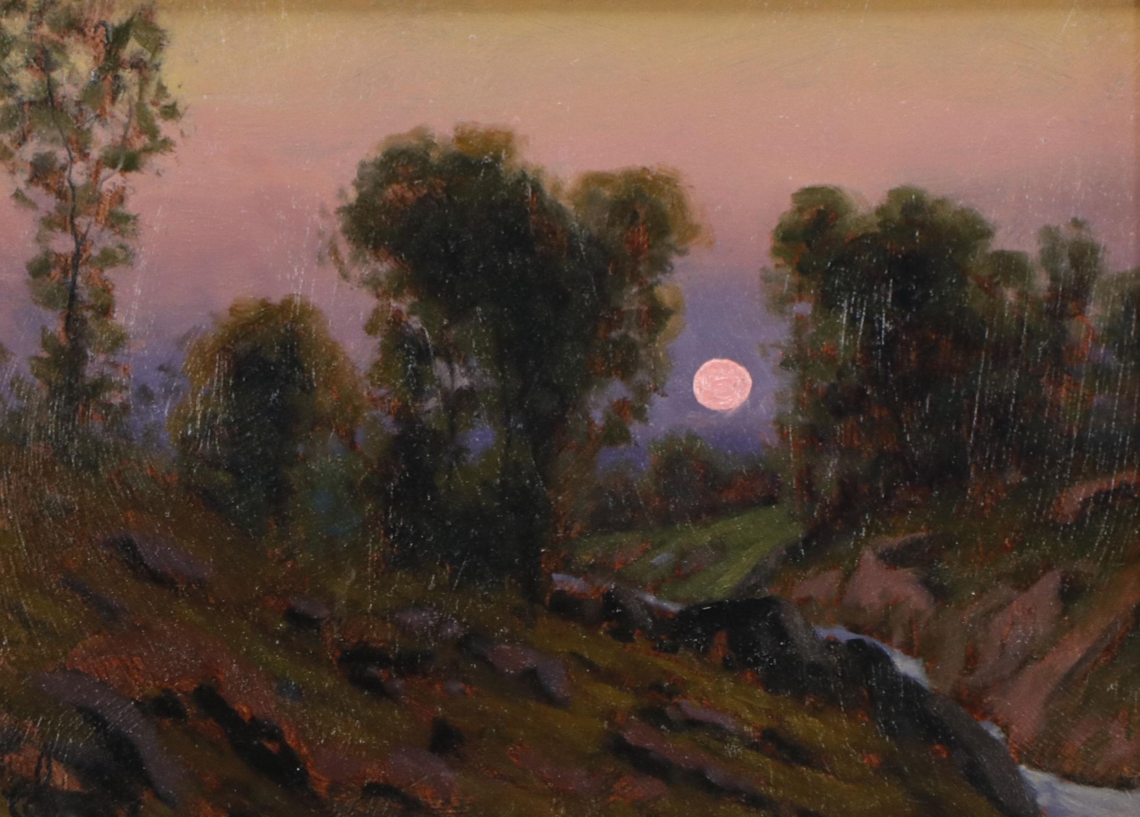 Cole Oil Painting of Landscape With Stream at Sunset