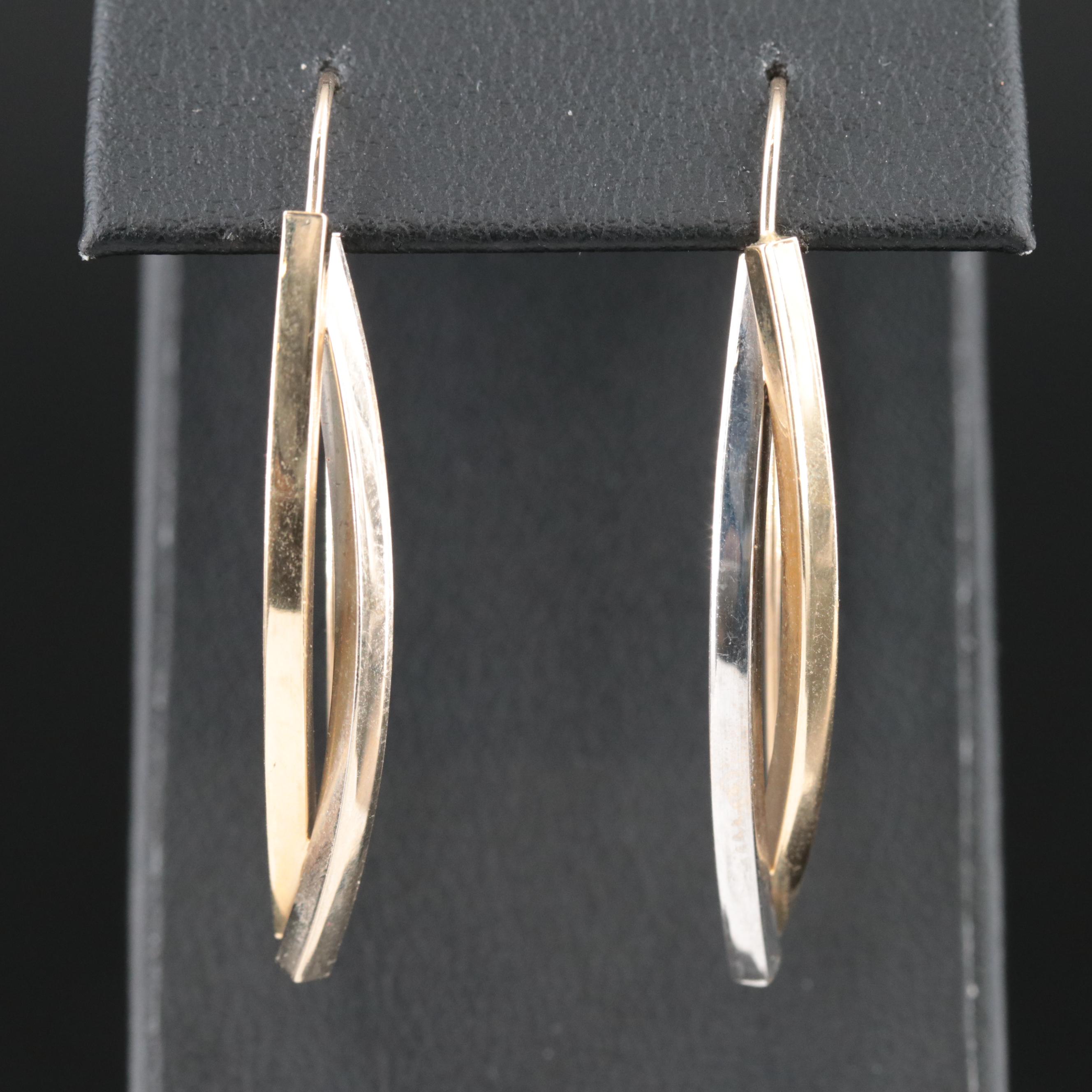 14K Two Tone Square Twist Earrings