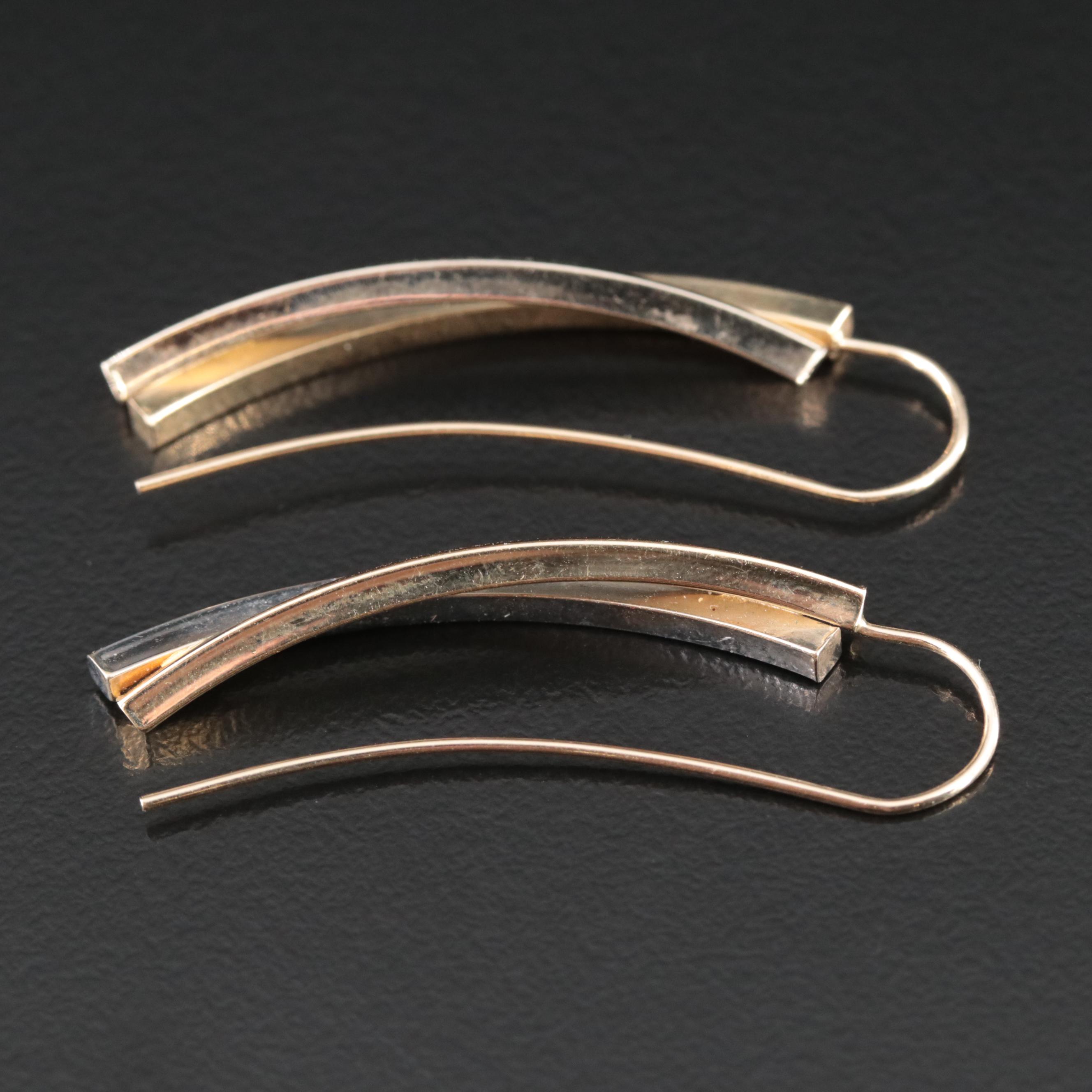 14K Two Tone Square Twist Earrings