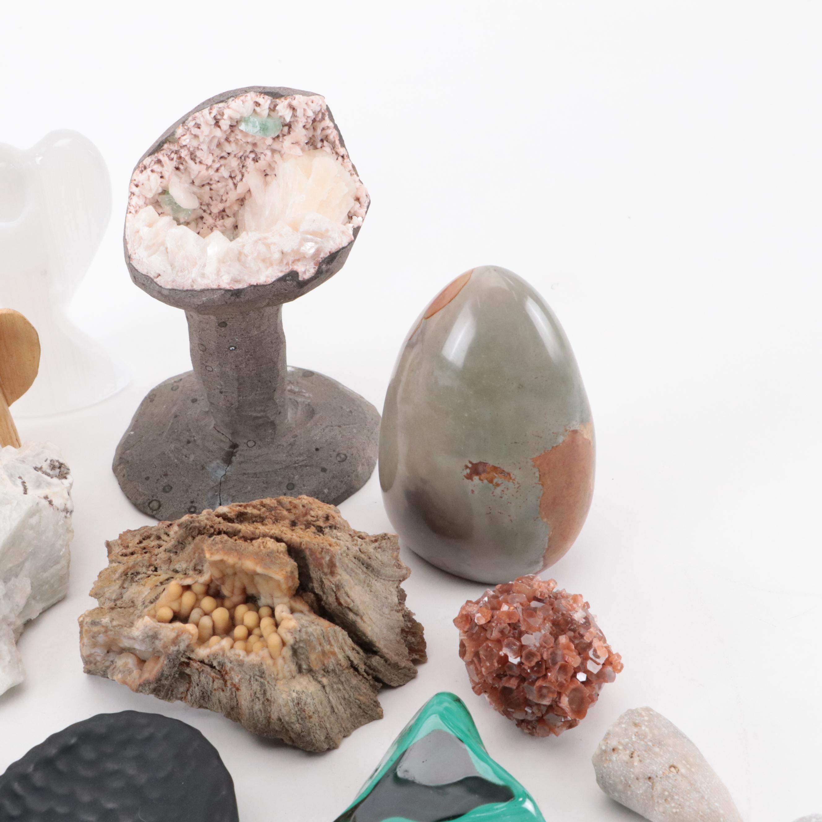 Hand Carved Stone Chalice with Malachite, Emerald and Other Mineral Specimens