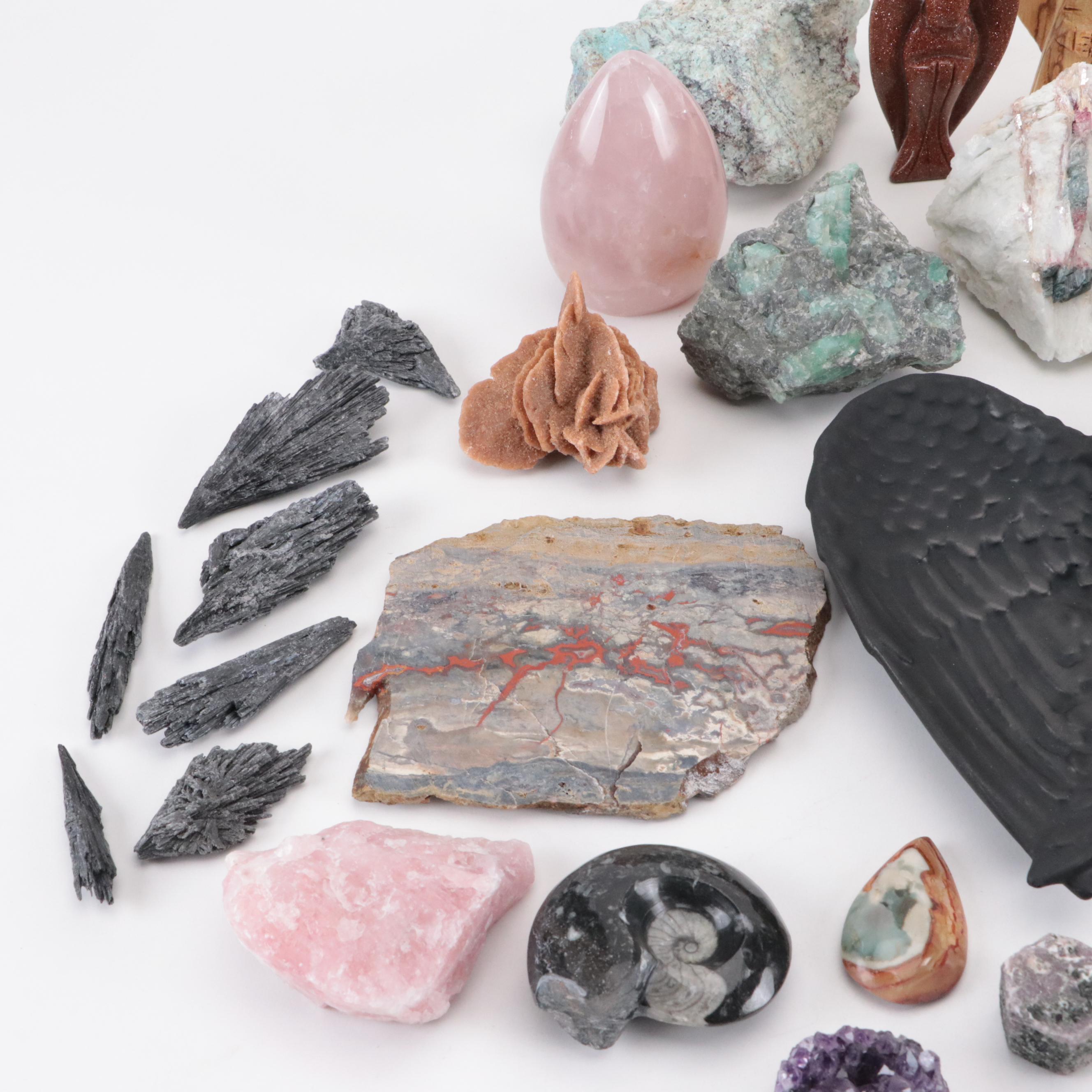 Hand Carved Stone Chalice with Malachite, Emerald and Other Mineral Specimens