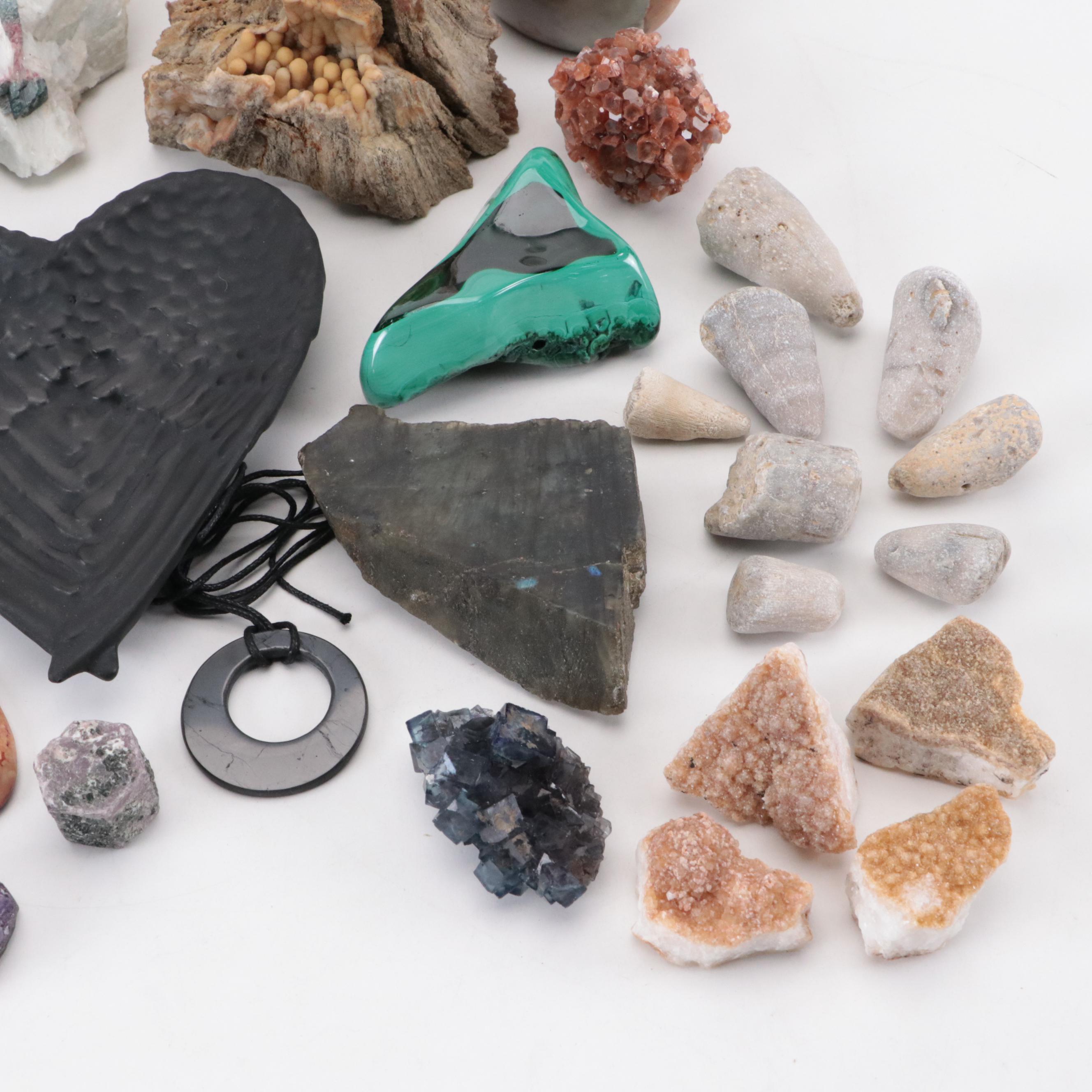 Hand Carved Stone Chalice with Malachite, Emerald and Other Mineral Specimens