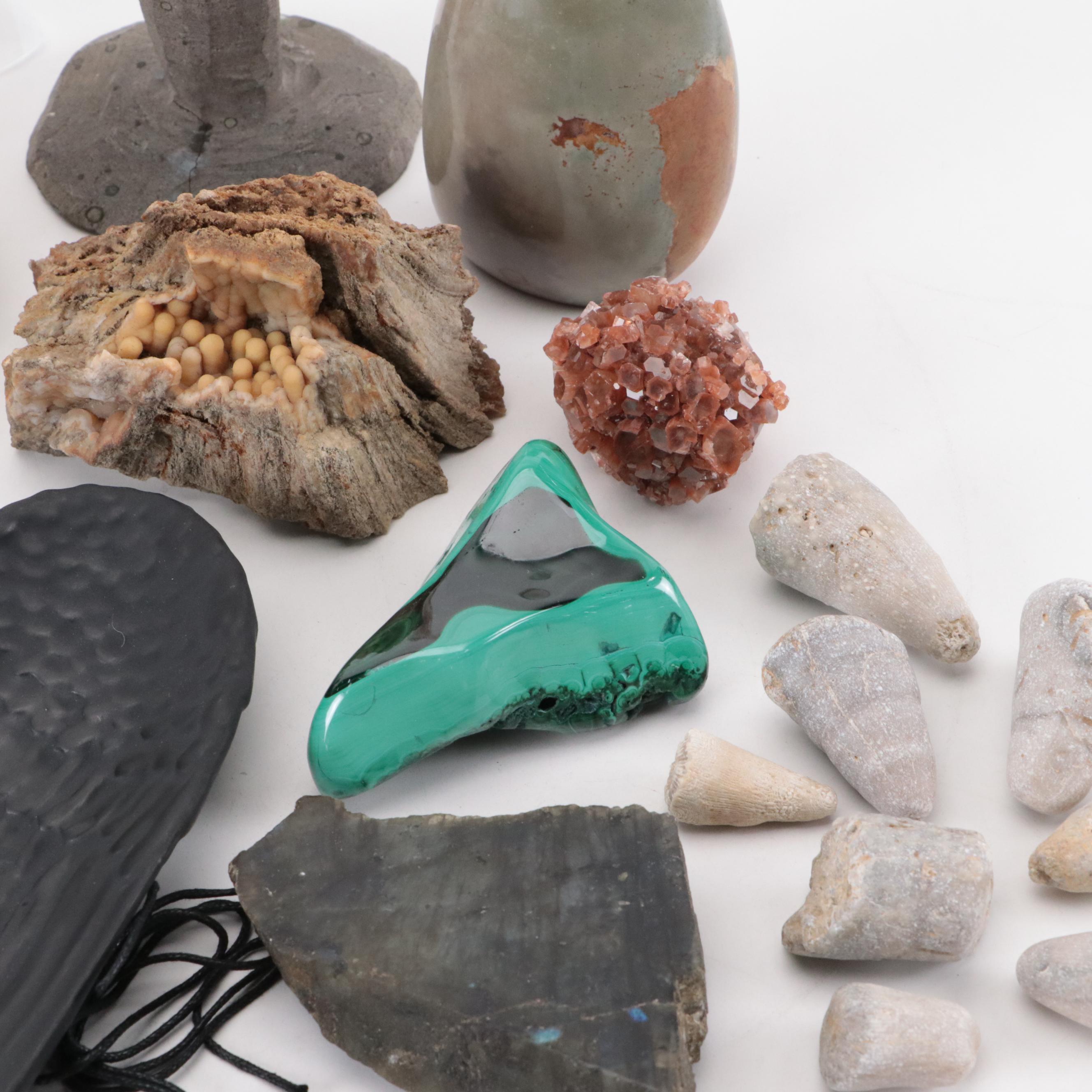 Hand Carved Stone Chalice with Malachite, Emerald and Other Mineral Specimens