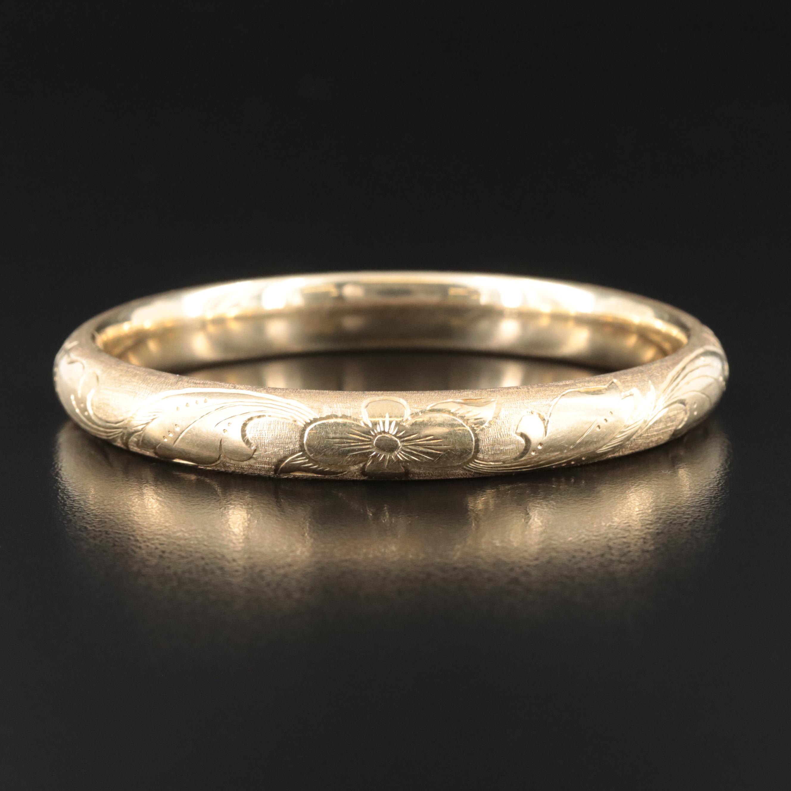 14K Hinged Bangle with Floral Design