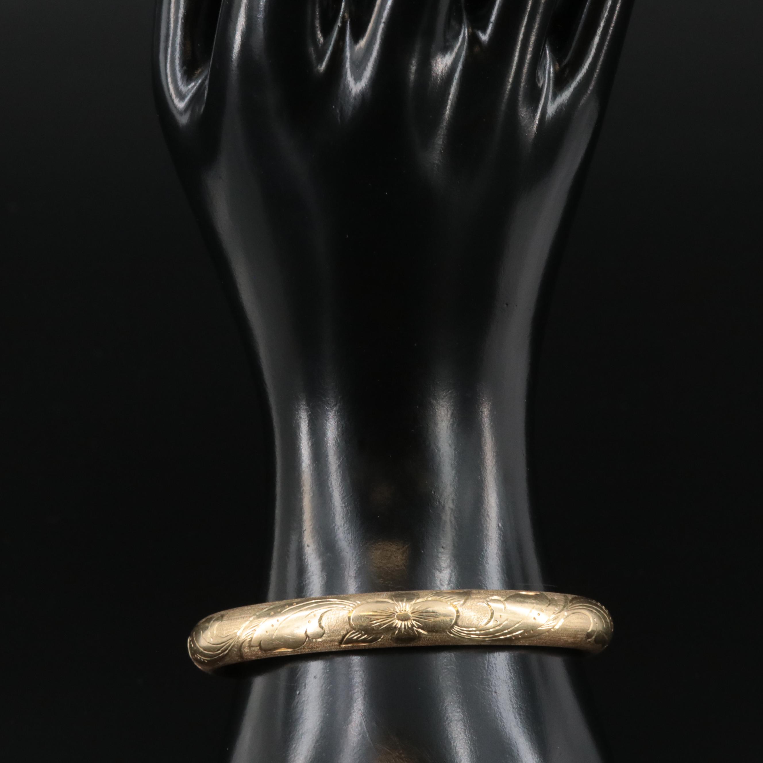 14K Hinged Bangle with Floral Design