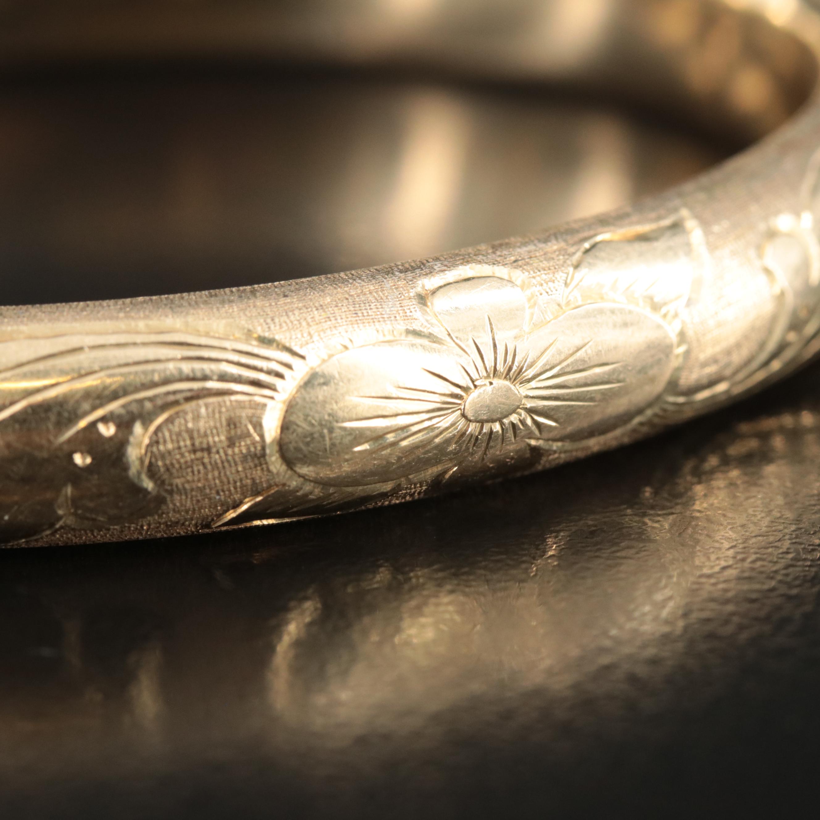 14K Hinged Bangle with Floral Design