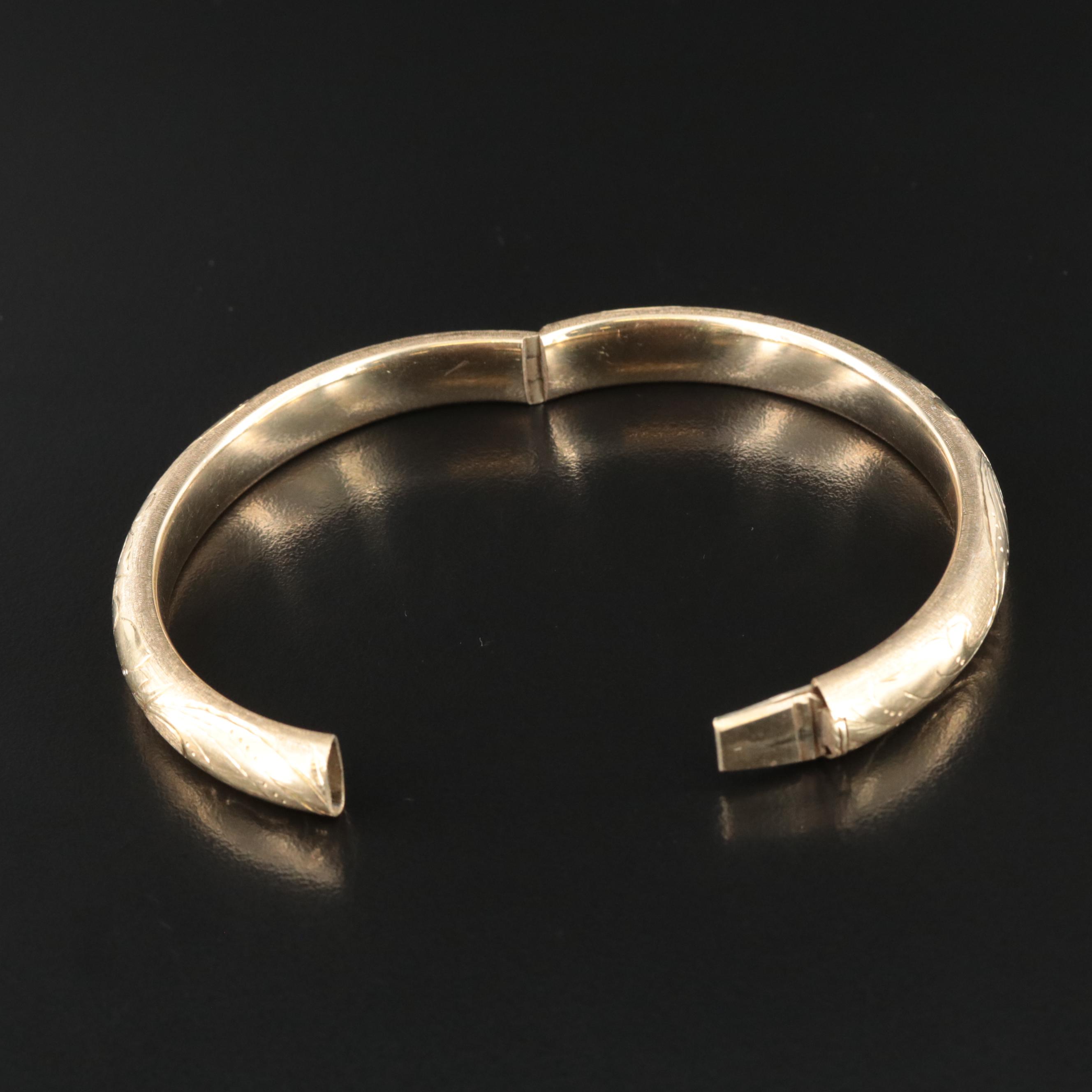 14K Hinged Bangle with Floral Design