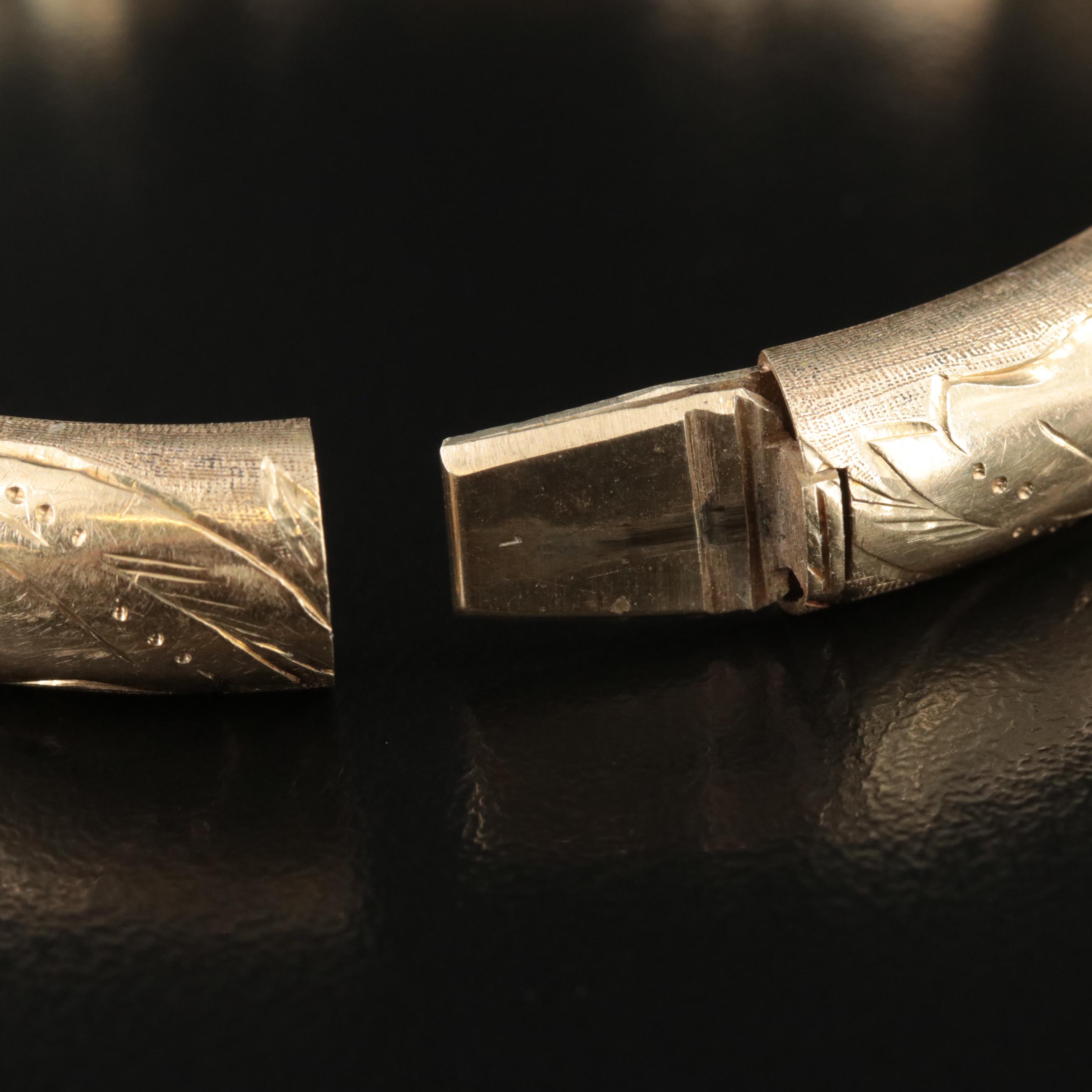 14K Hinged Bangle with Floral Design