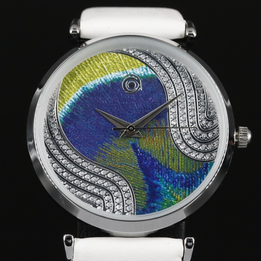 Magnicor Peacock Wristwatch with Swarovski Crystals and White Band