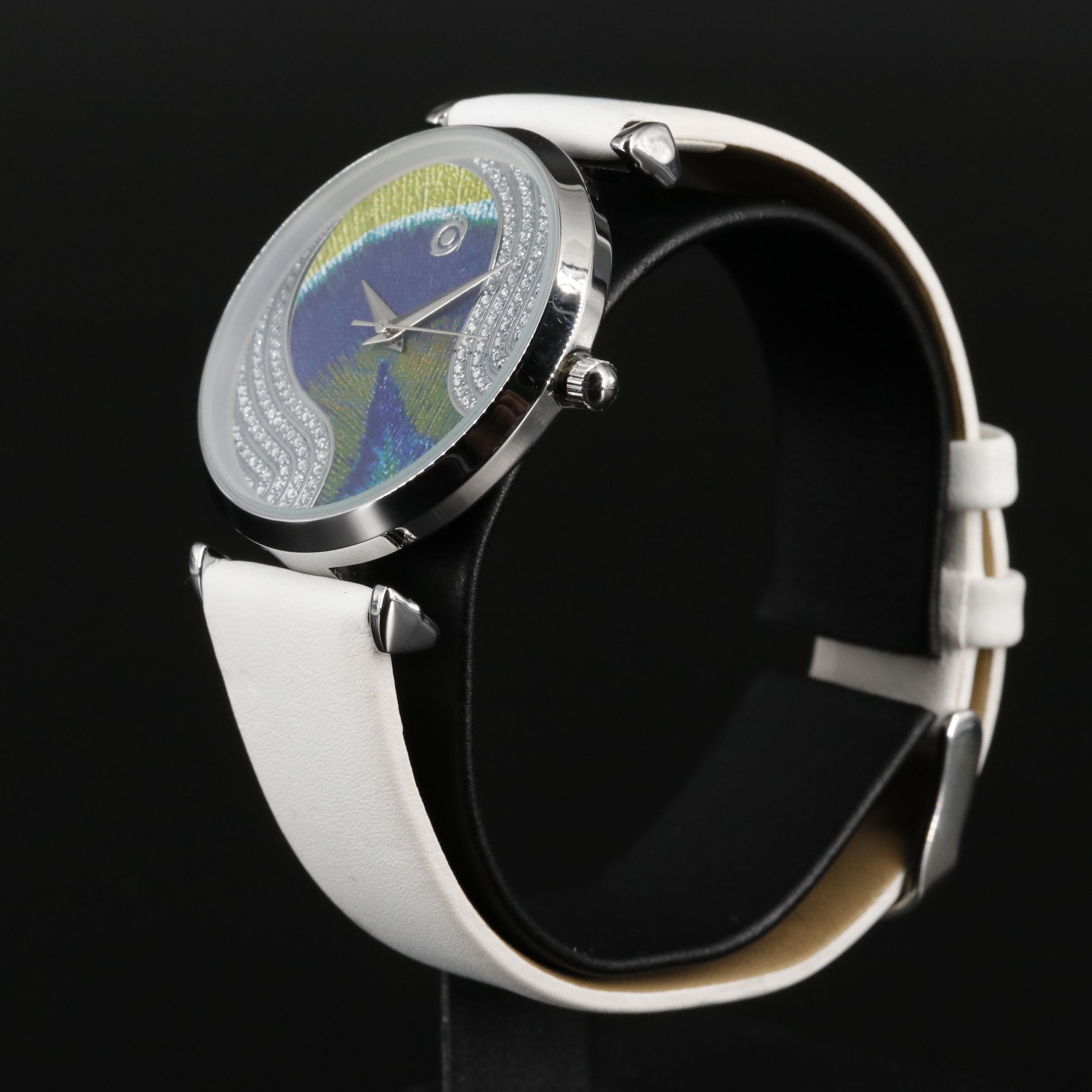 Magnicor Peacock Watch with Swarovski Crystals and White Band