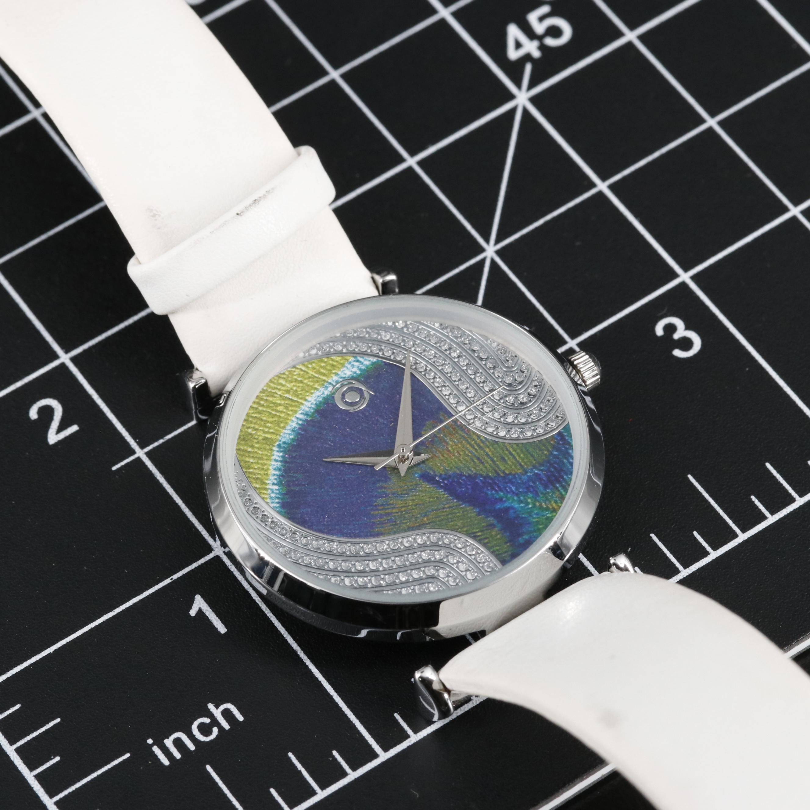 Magnicor Peacock Watch with Swarovski Crystals and White Band