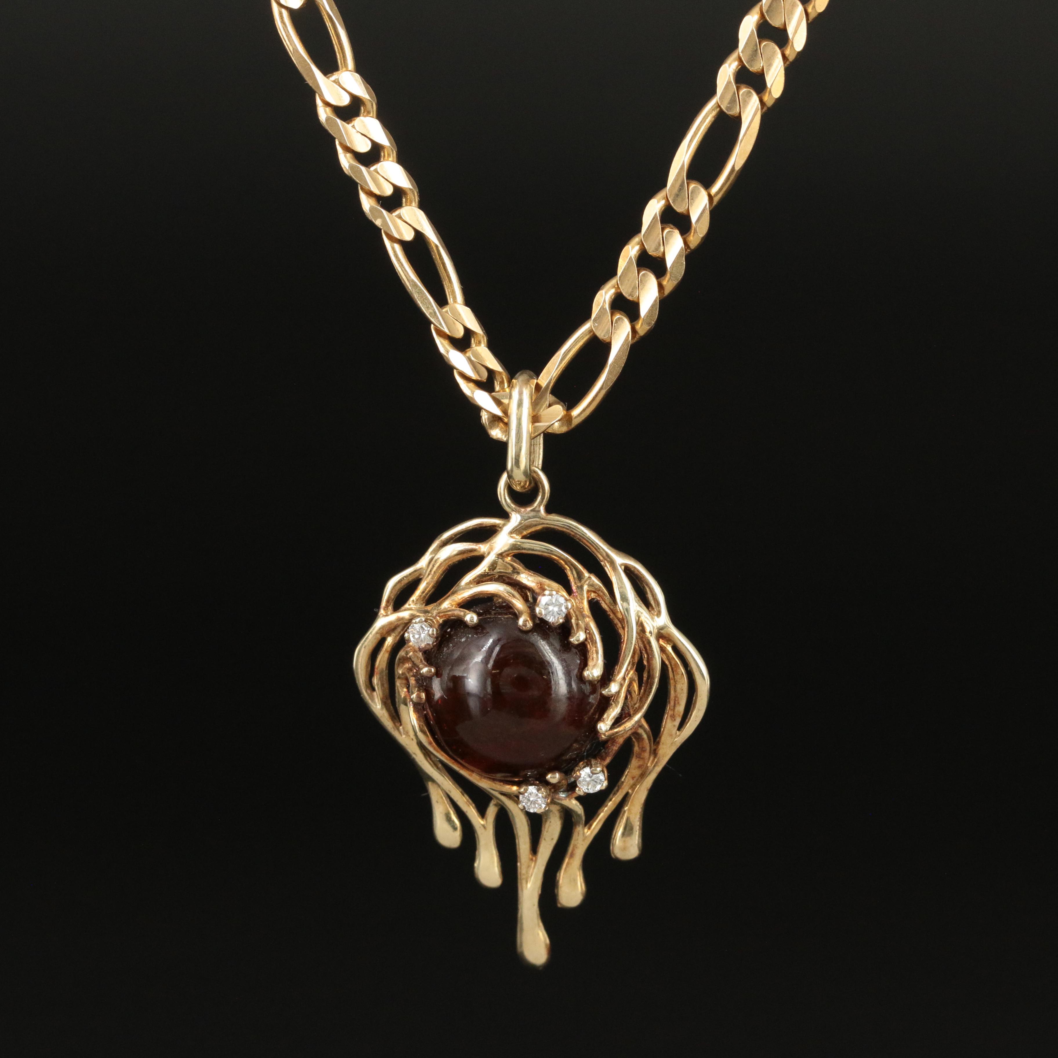 14K Amber and 0.33 CTW Diamond Pendant on Figaro Chain