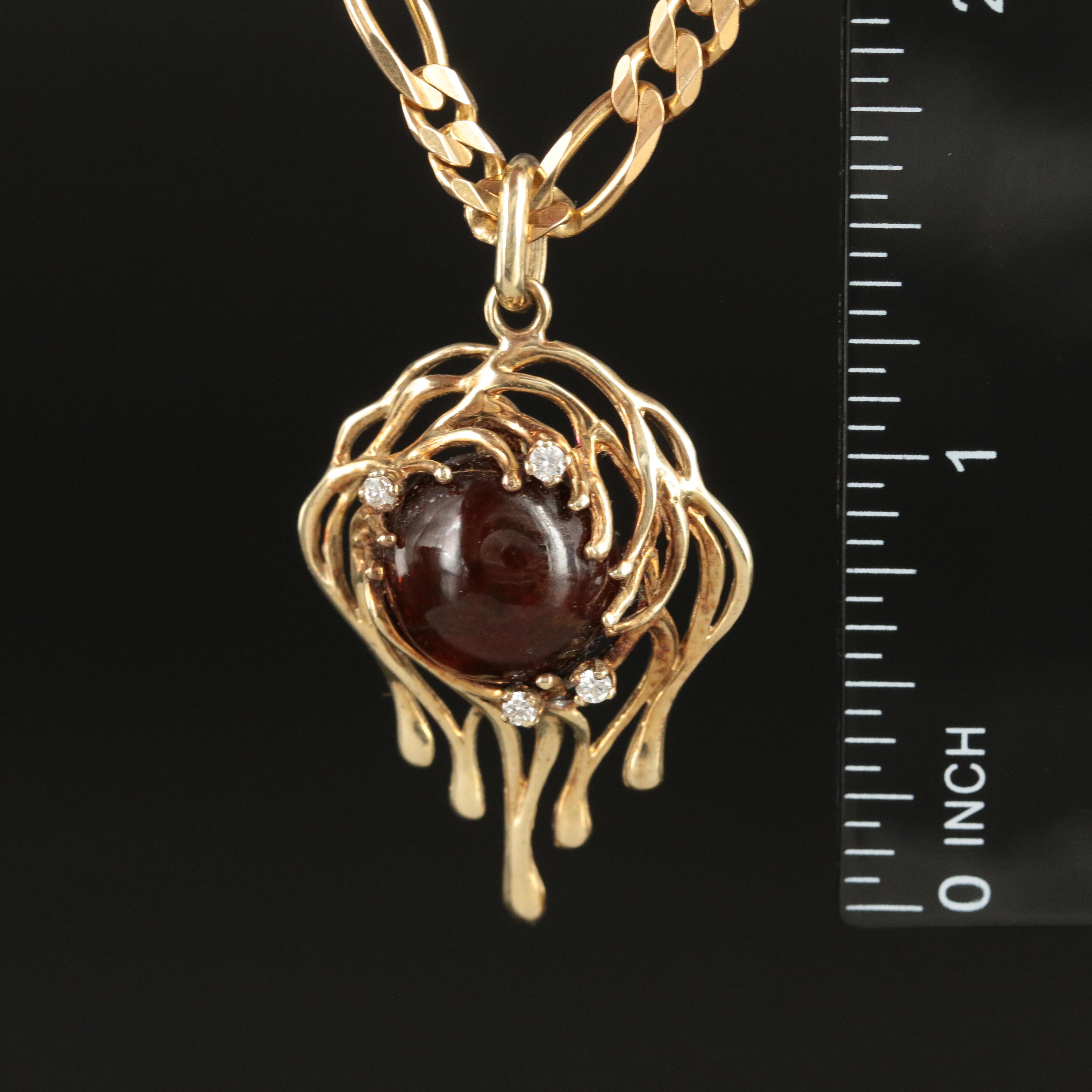 14K Amber and 0.33 CTW Diamond Pendant on Figaro Chain