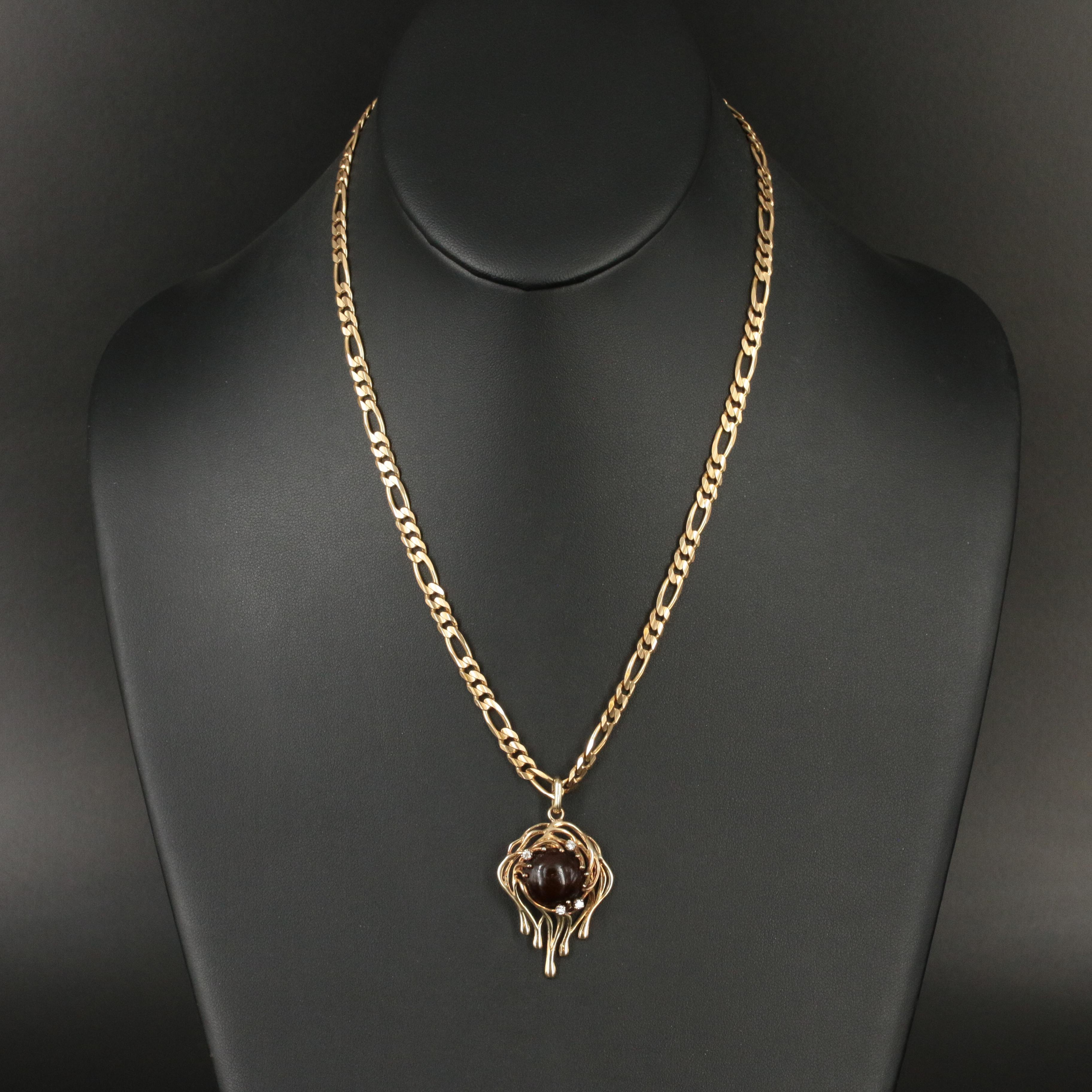 14K Amber and 0.33 CTW Diamond Pendant on Figaro Chain