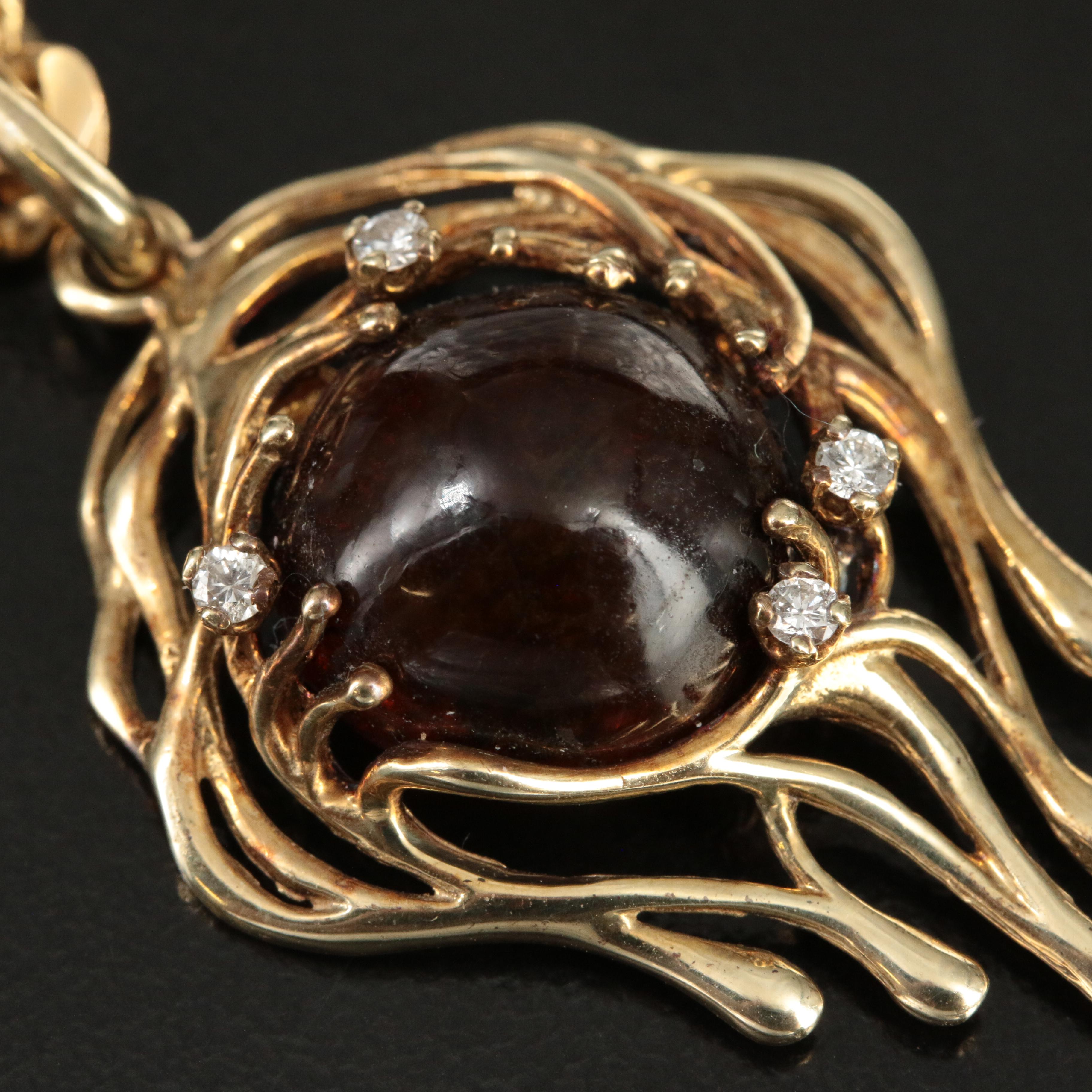 14K Amber and 0.33 CTW Diamond Pendant on Figaro Chain