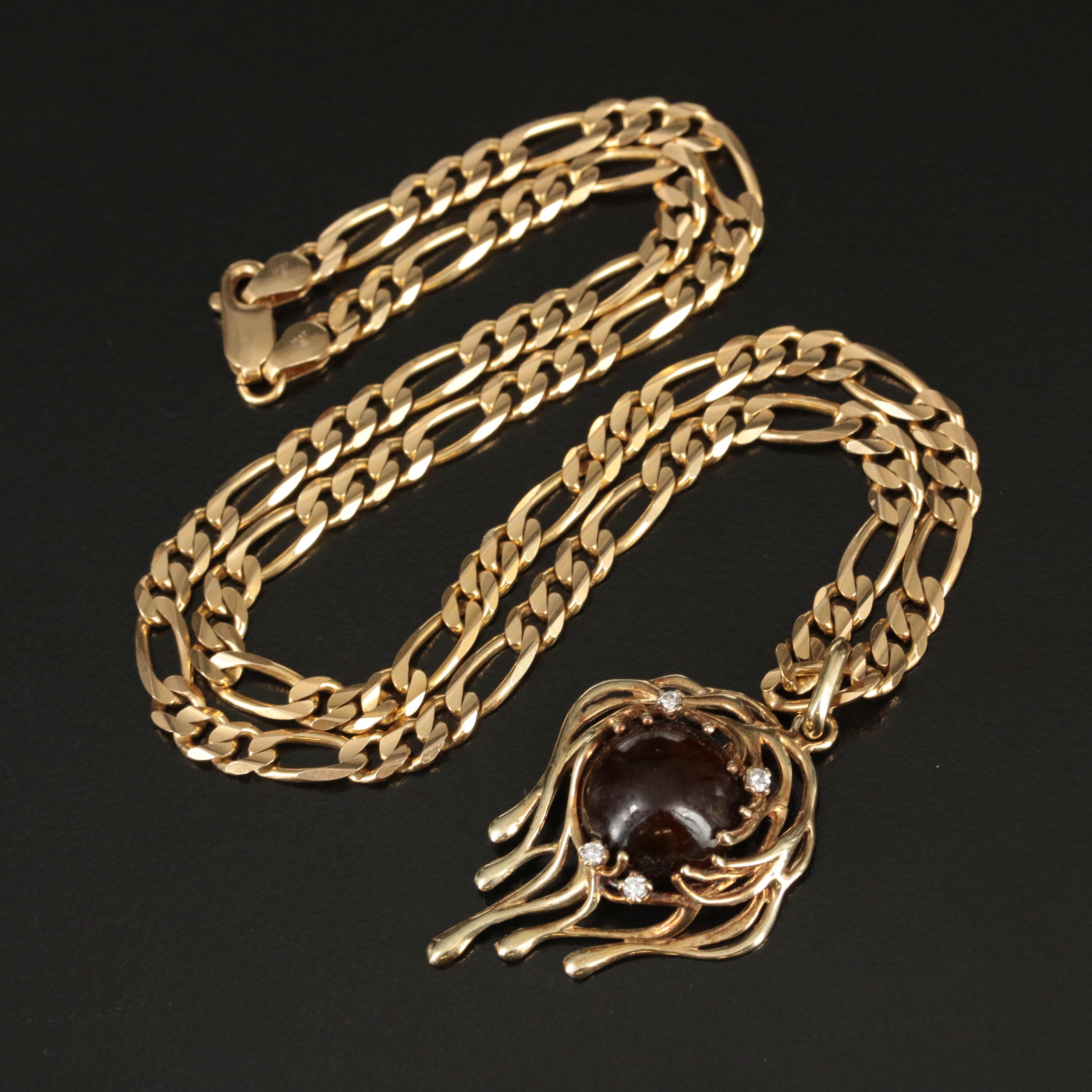14K Amber and 0.33 CTW Diamond Pendant on Figaro Chain