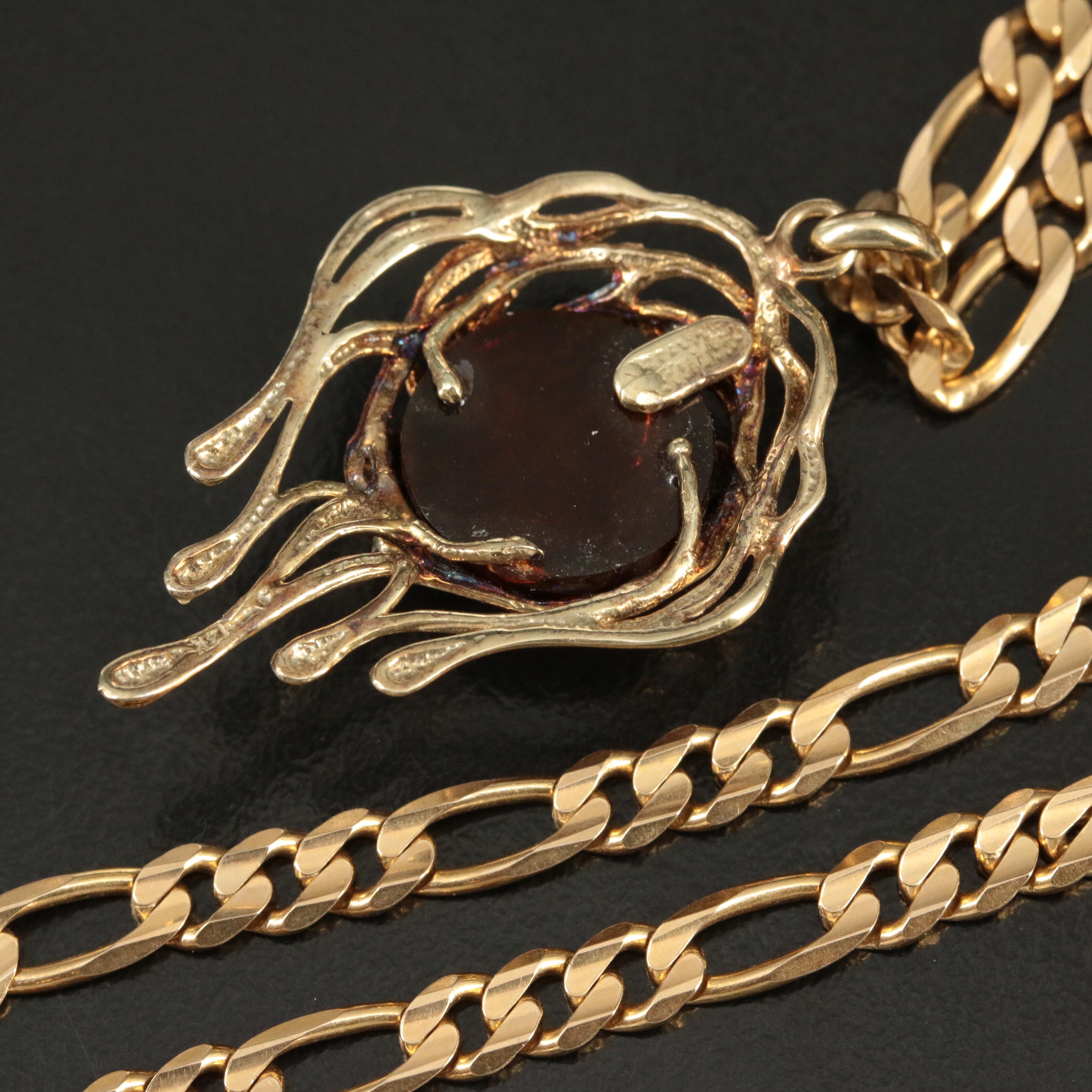 14K Amber and 0.33 CTW Diamond Pendant on Figaro Chain