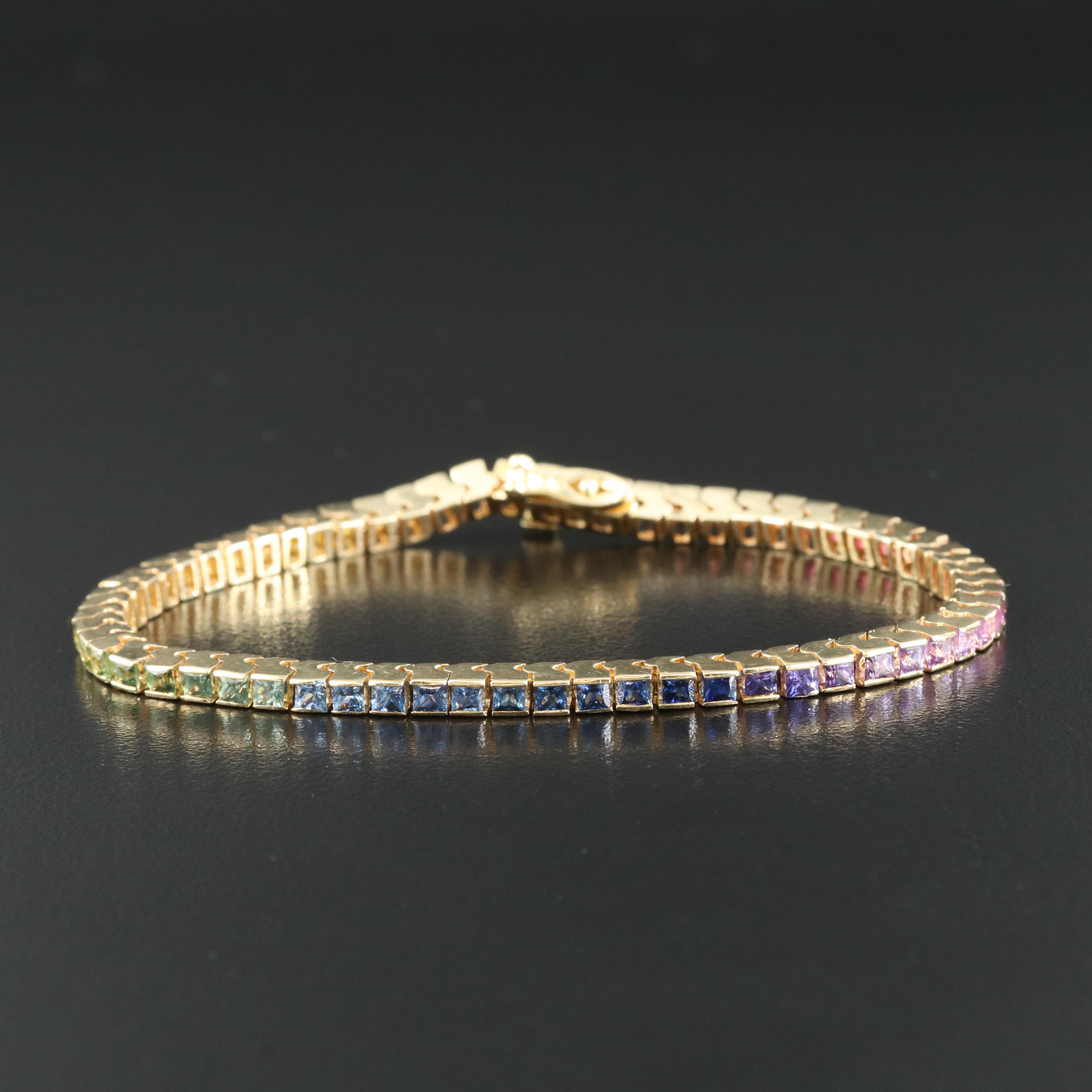 18K  Sapphire and Ruby Gradient Line Bracelet