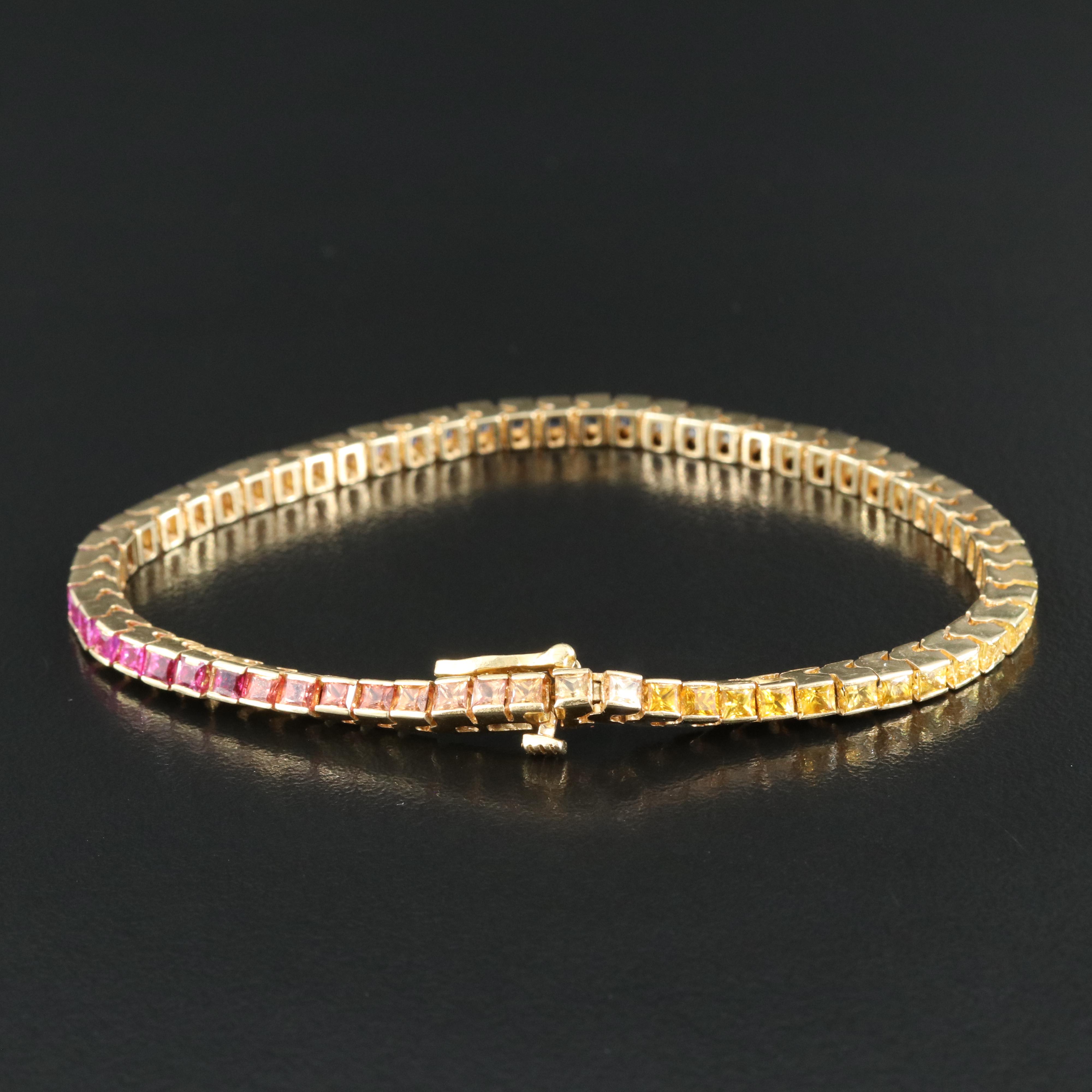 18K  Sapphire and Ruby Gradient Line Bracelet
