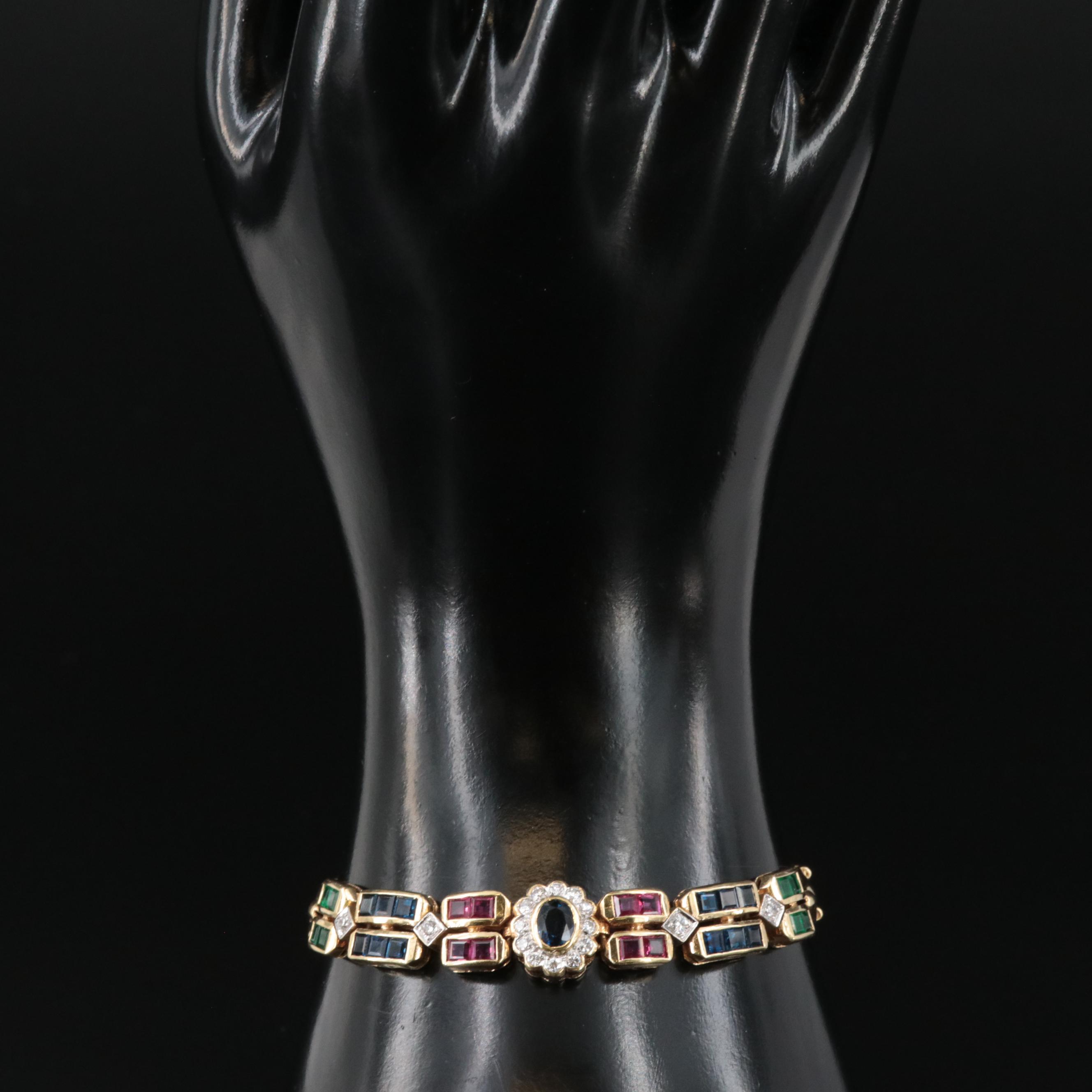 18K Ruby, Emerald, Sapphire, and Diamond Bracelet