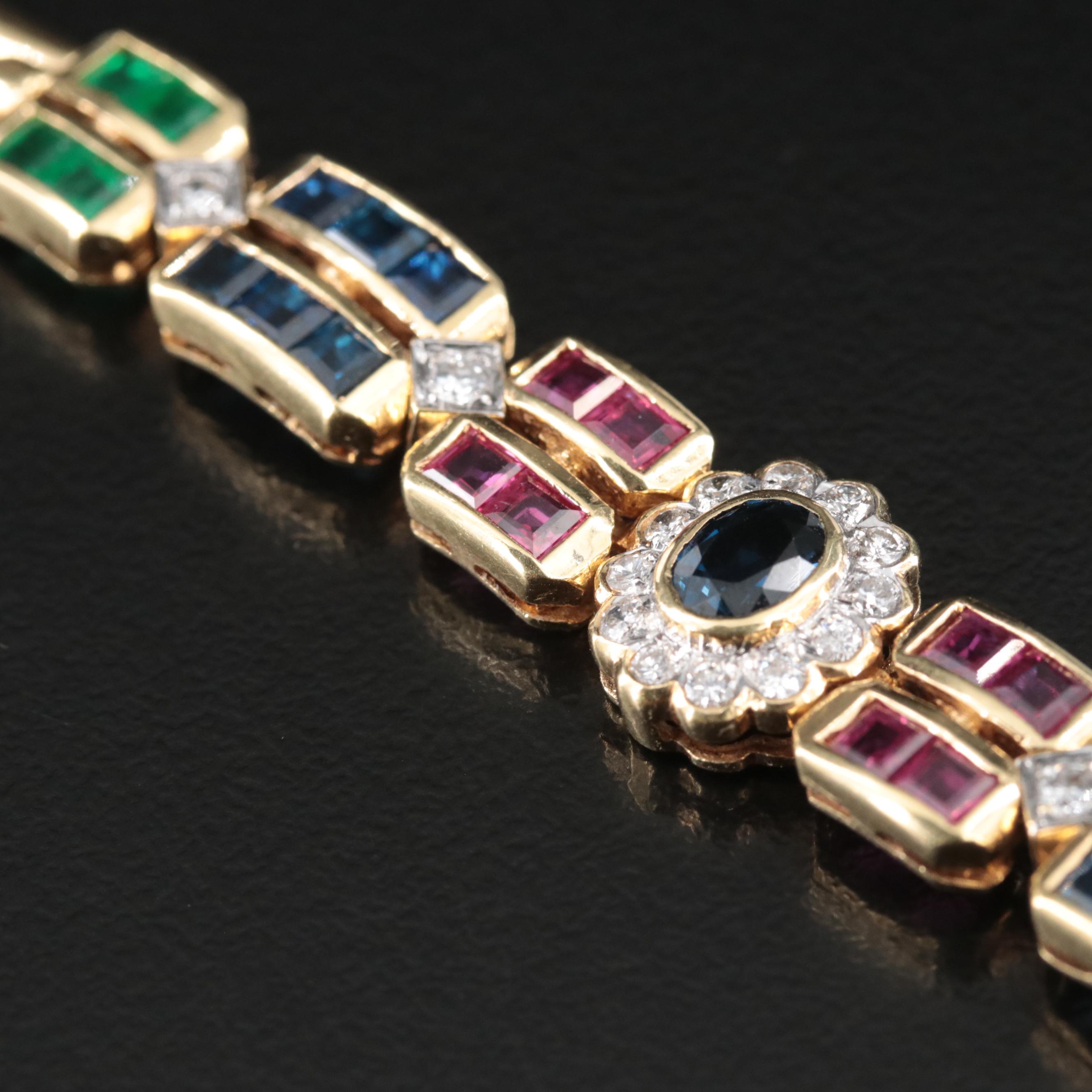 18K Ruby, Emerald, Sapphire, and Diamond Bracelet