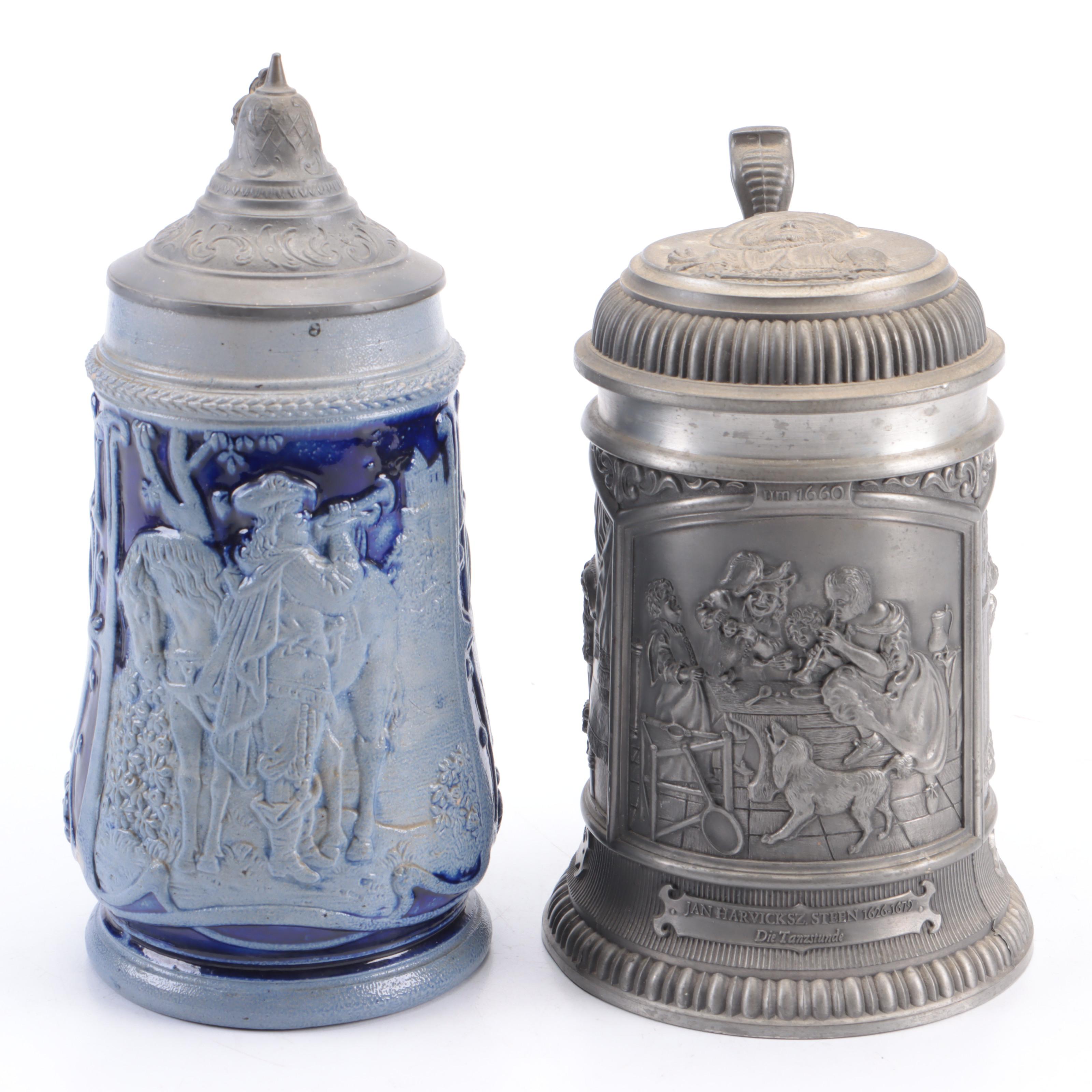 German Ceramic Beer Mugs and Steins