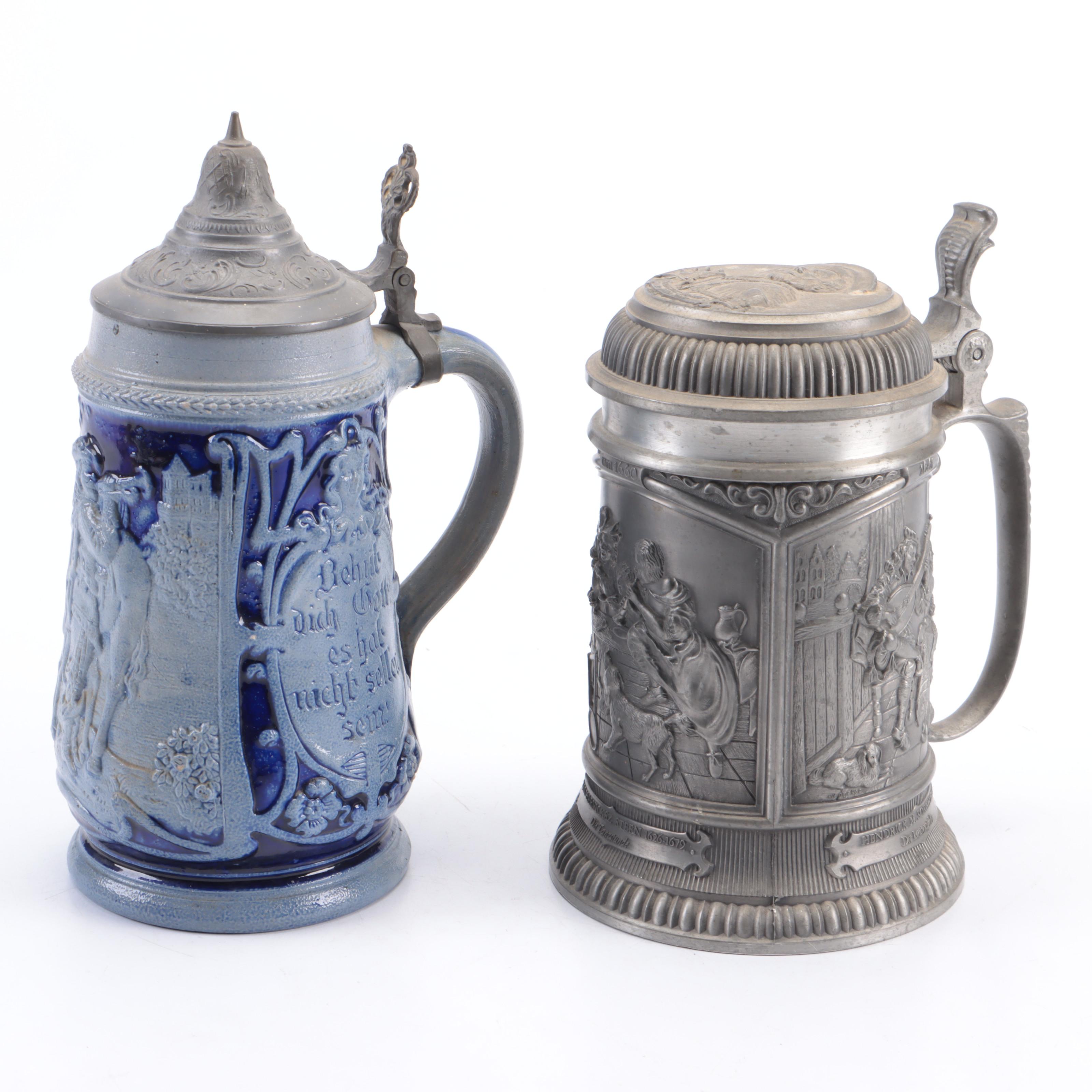 German Ceramic Beer Mugs and Steins