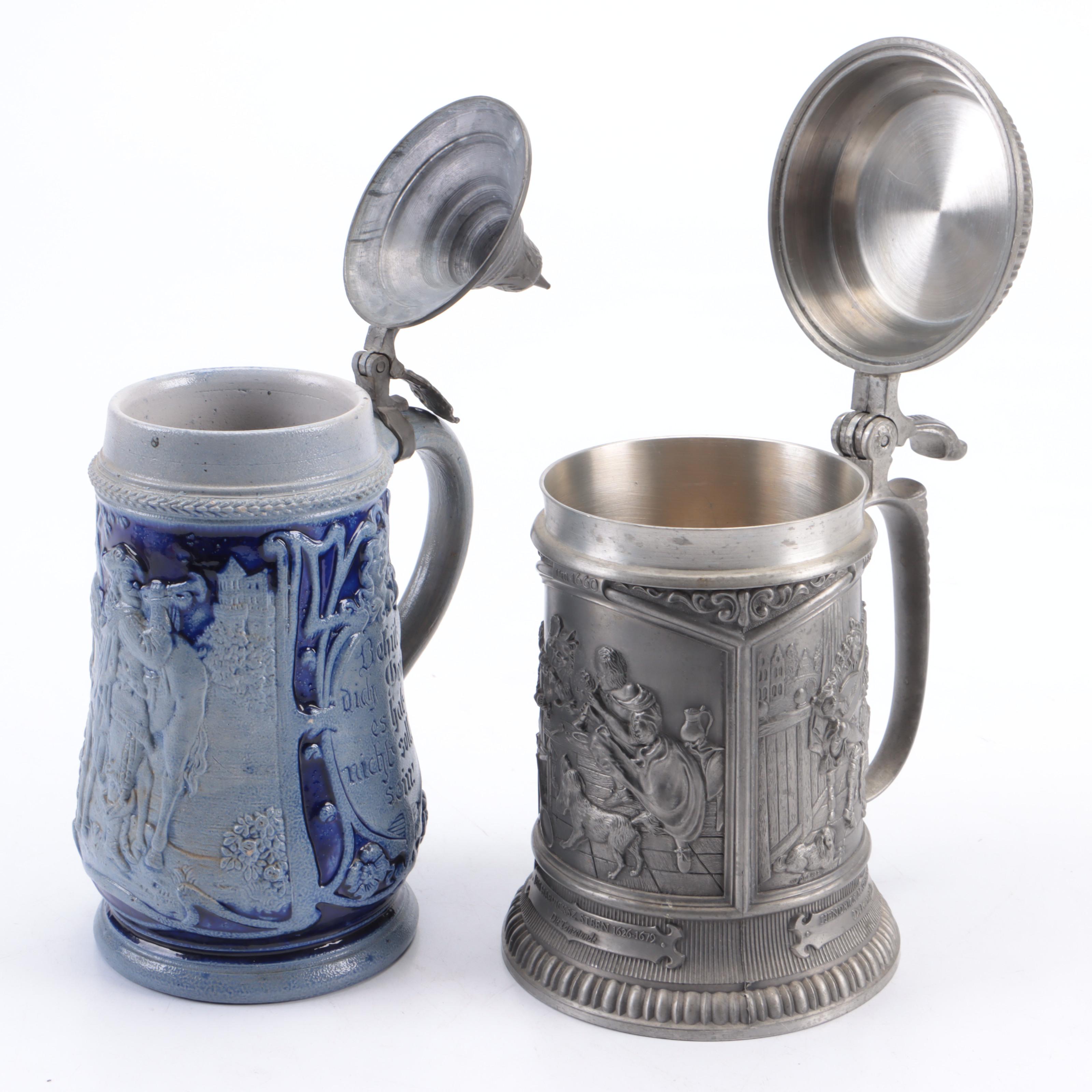 German Ceramic Beer Mugs and Steins