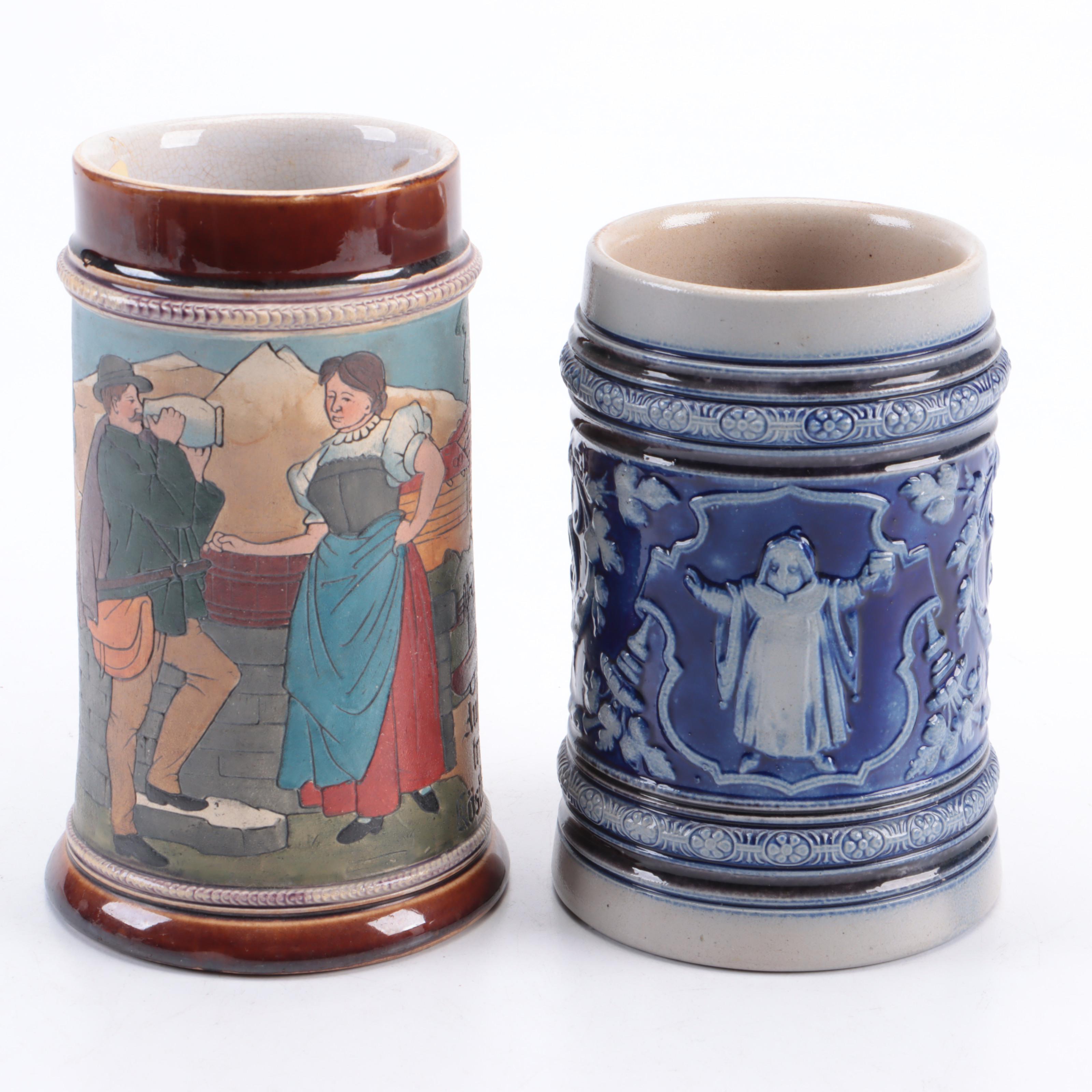 German Ceramic Beer Mugs and Steins
