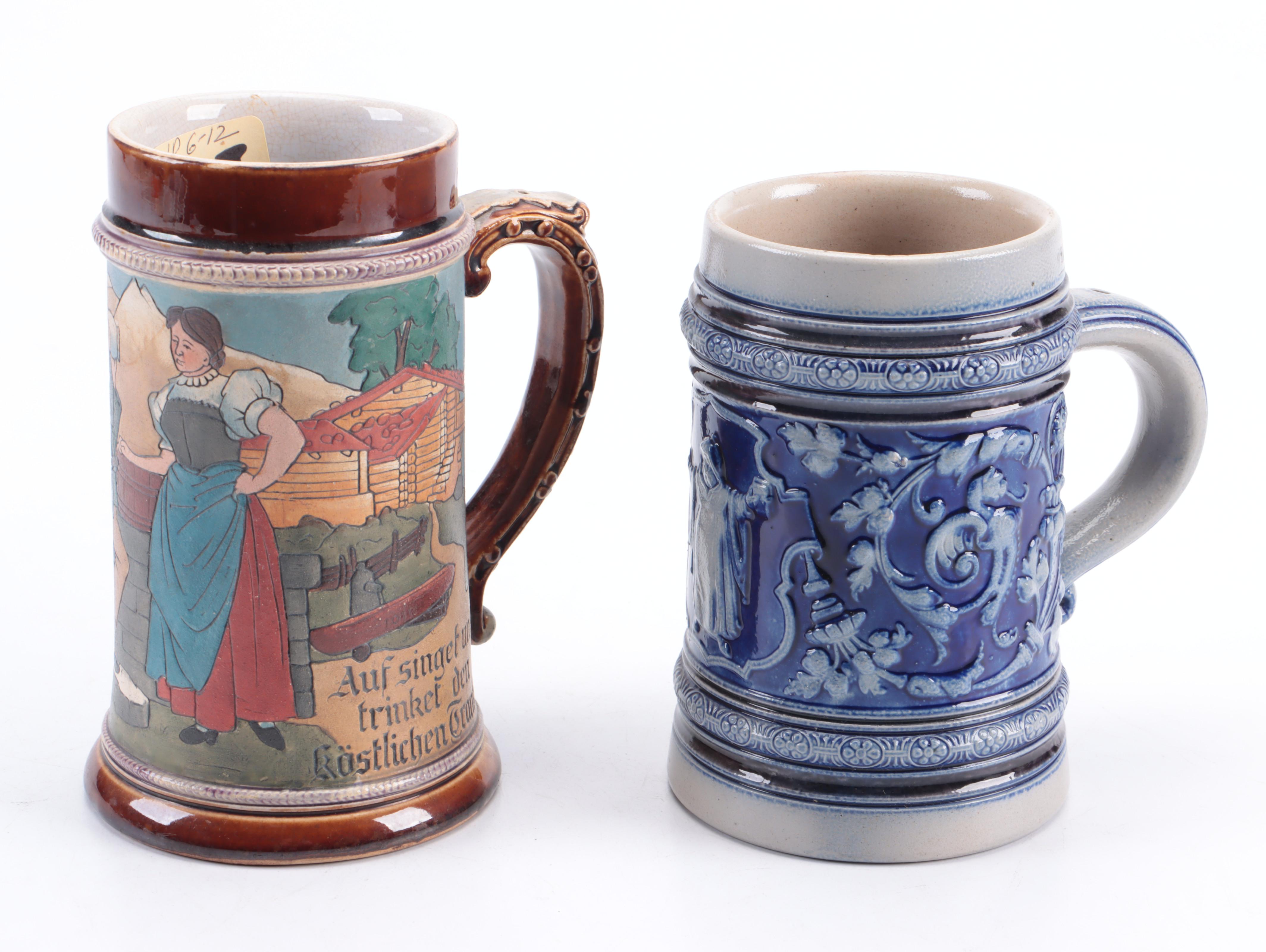 German Ceramic Beer Mugs and Steins