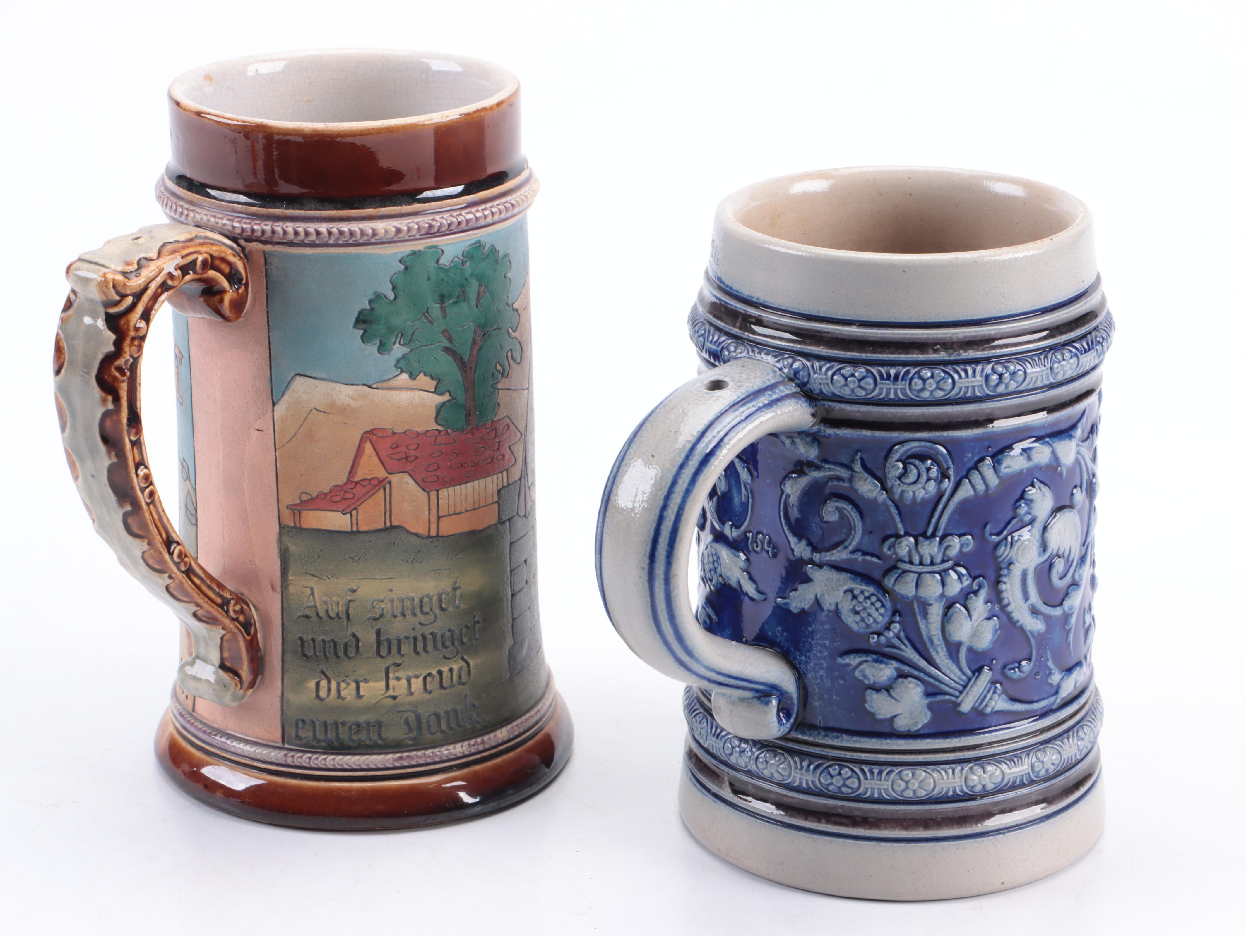 German Ceramic Beer Mugs and Steins
