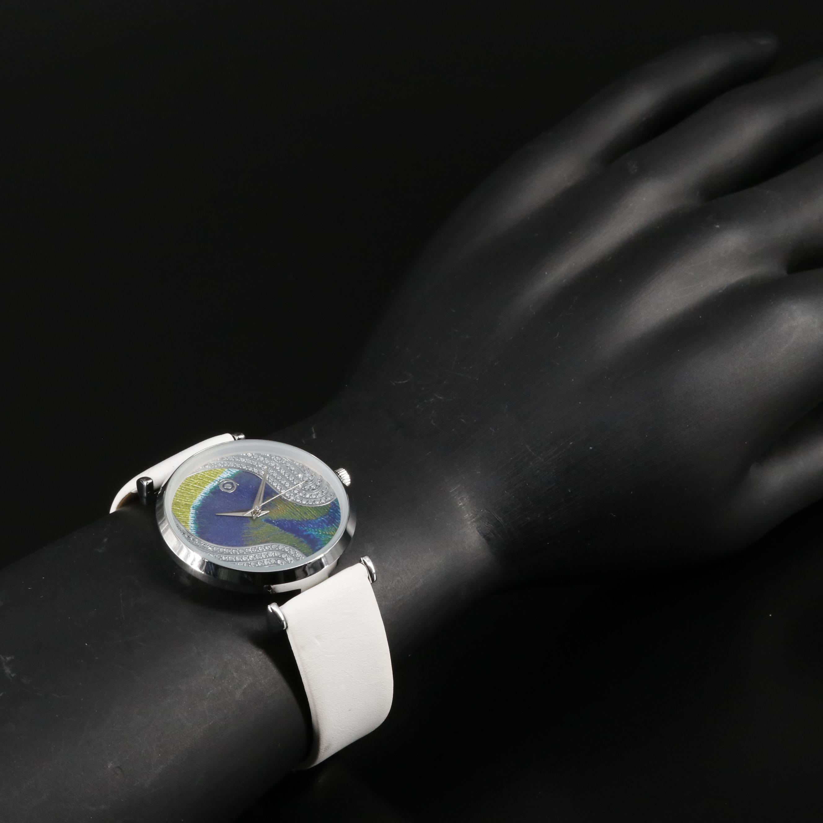 Magnicor Peacock Watch with Swarovski Crystals and White Band