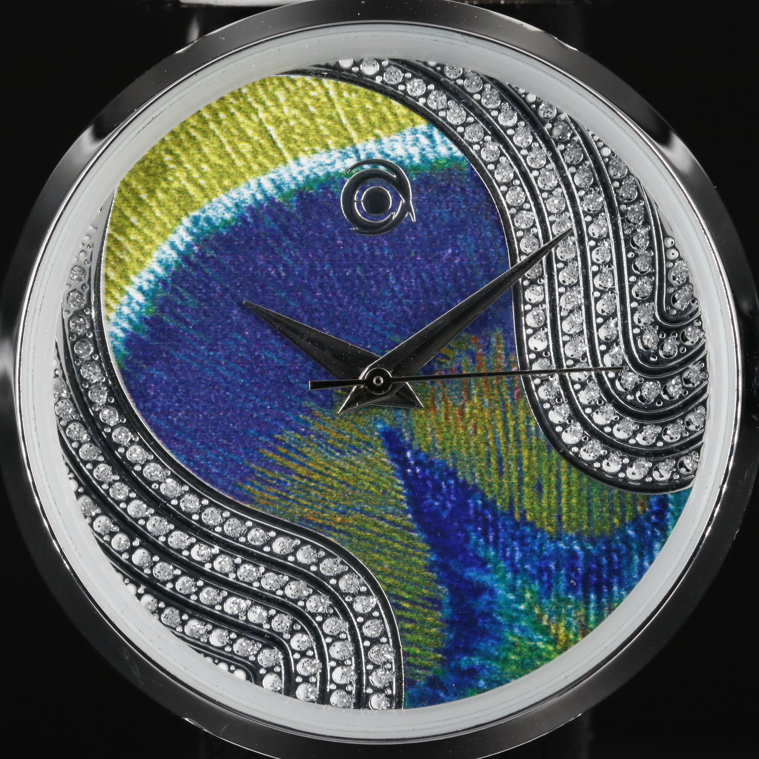 Magnicor Peacock Watch with Swarovski Crystals and White Band