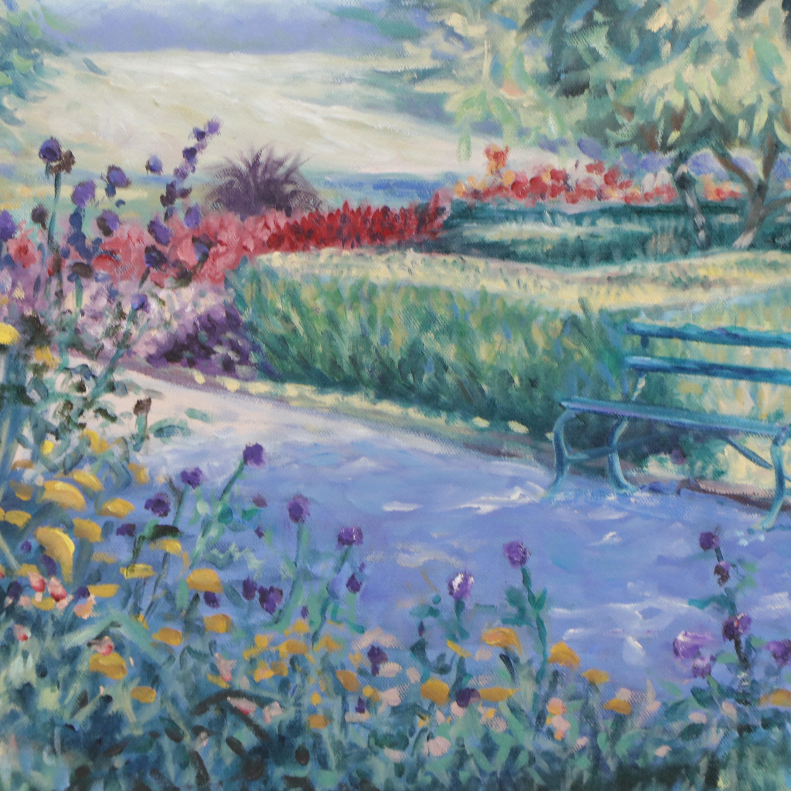M. Katherine Hurley Spring Park Landscape Oil Painting, 1992