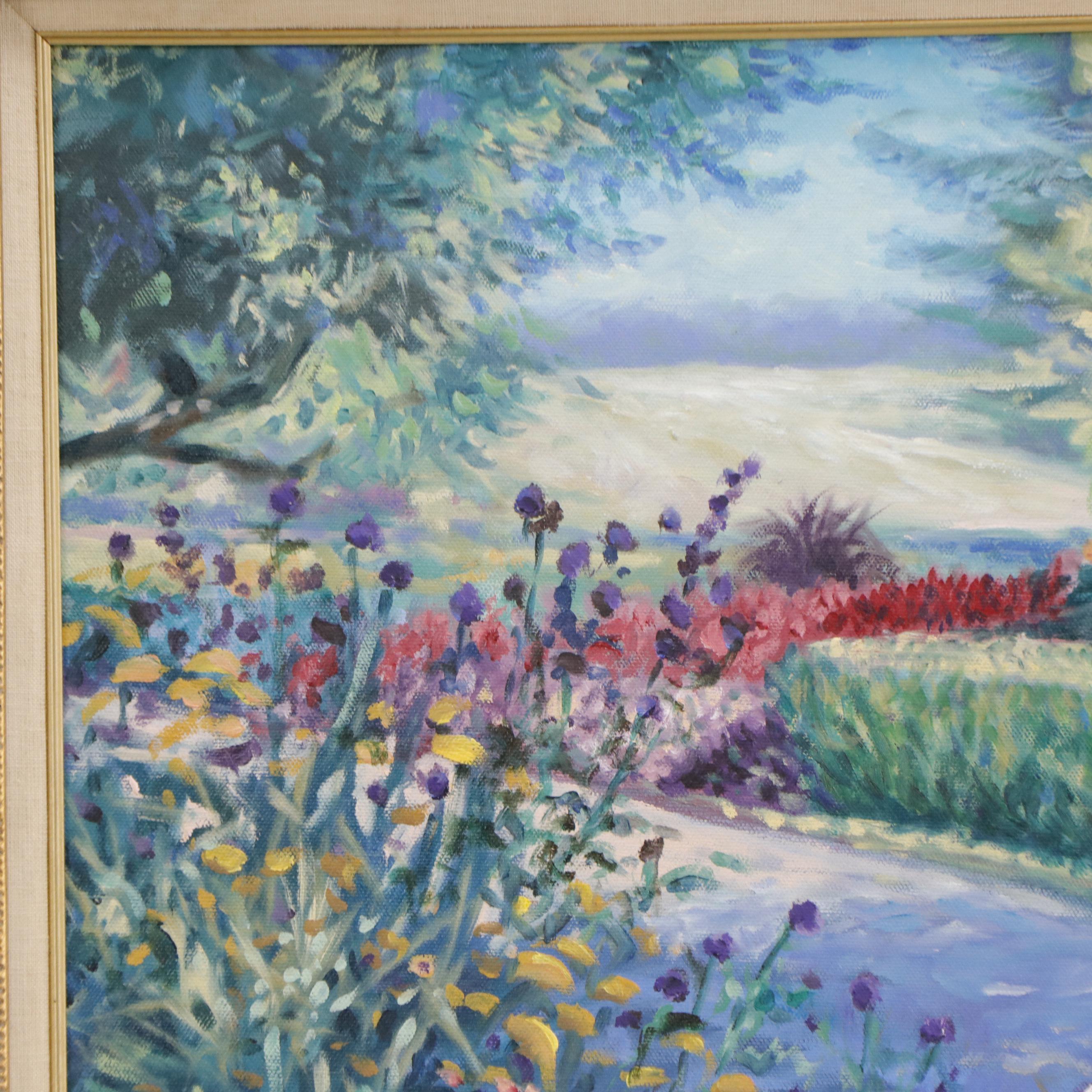M. Katherine Hurley Spring Park Landscape Oil Painting, 1992