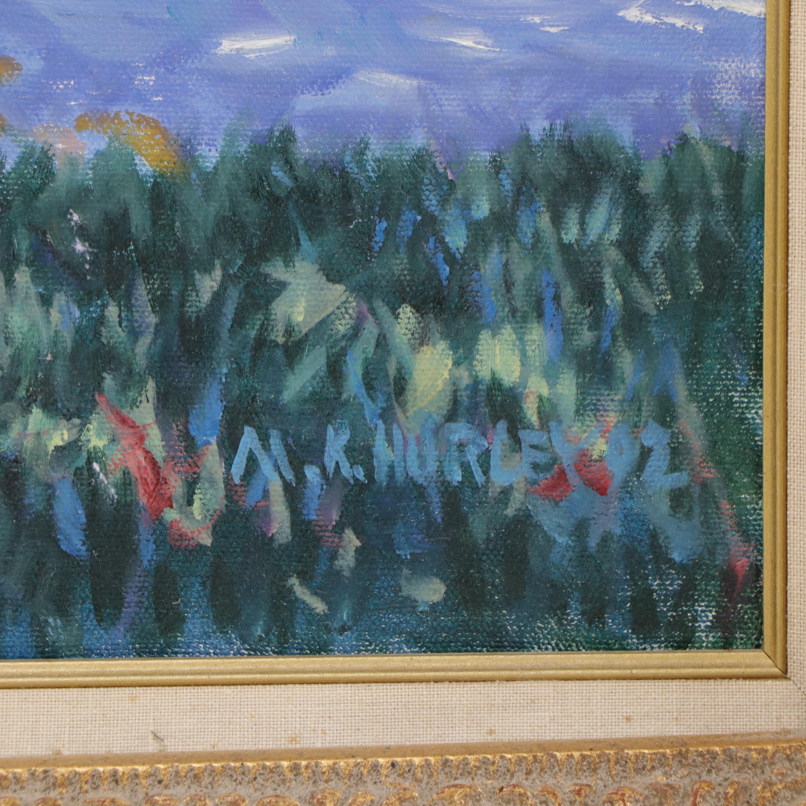 M. Katherine Hurley Spring Park Landscape Oil Painting, 1992