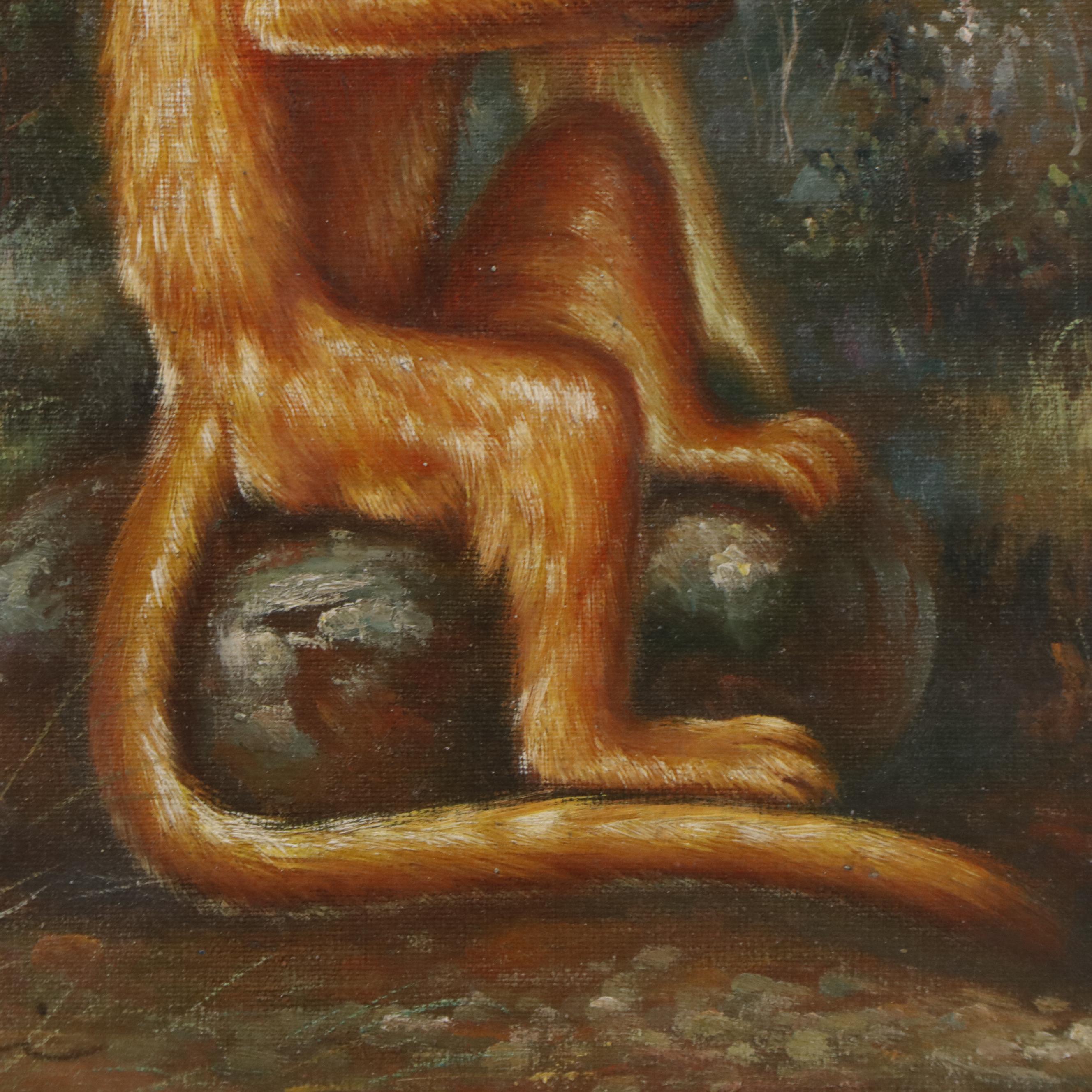 Levi Oil Painting of Monkey Eating an Apple
