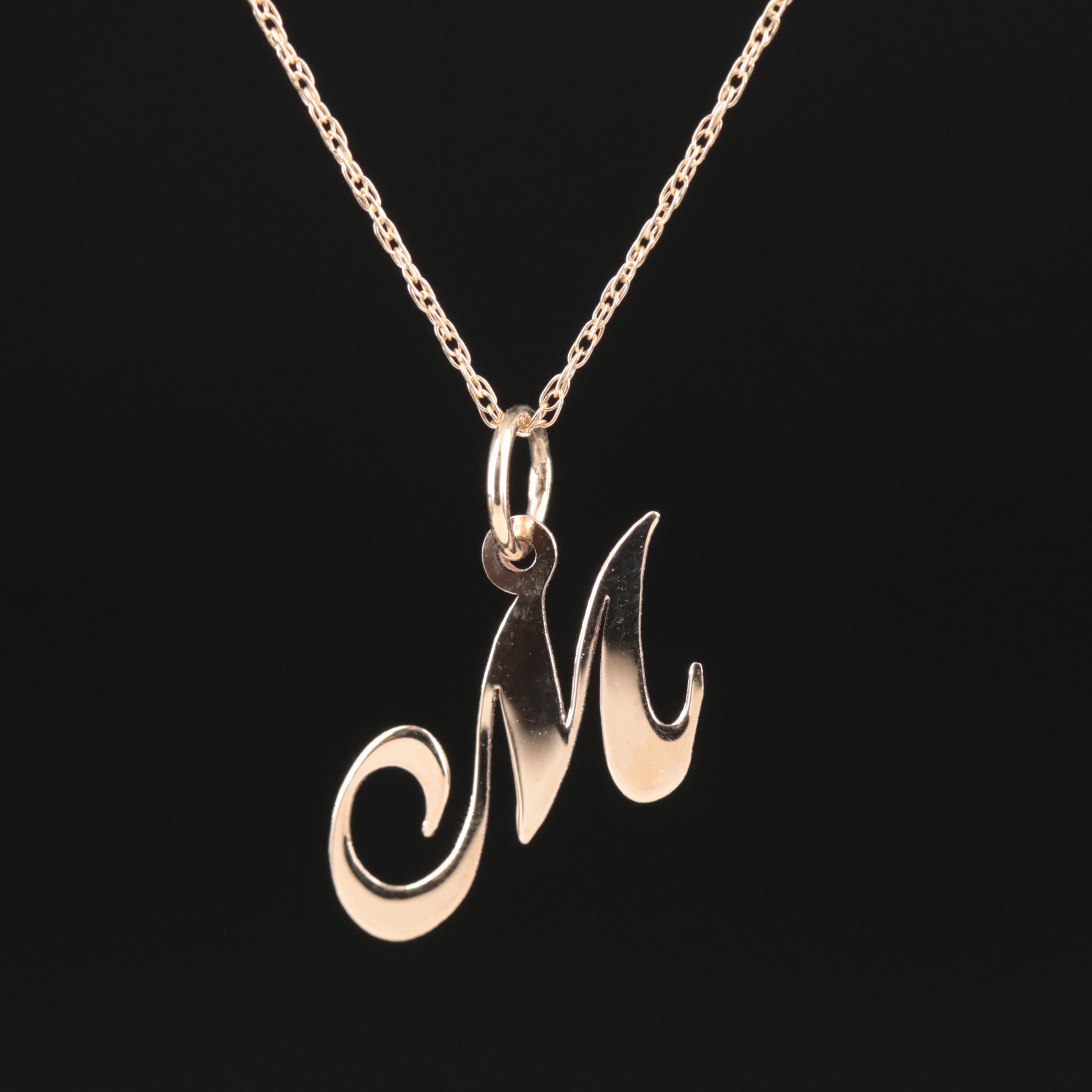 14K "M" Initial Pendant Necklace