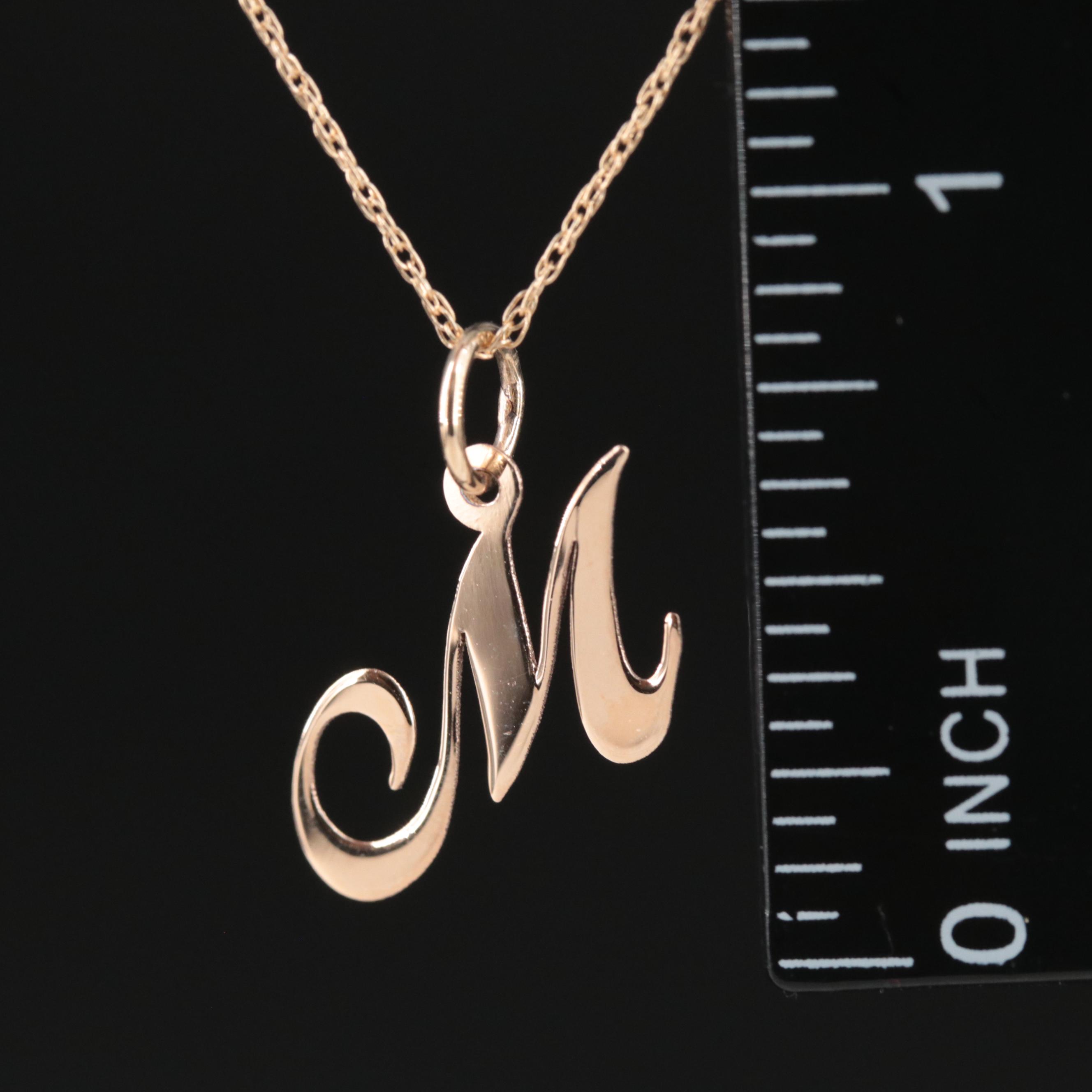 14K "M" Initial Pendant Necklace