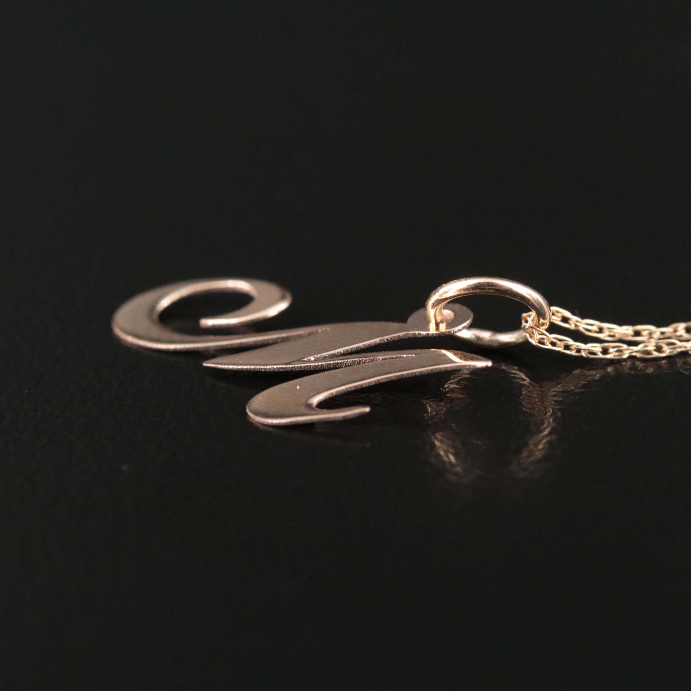 14K "M" Initial Pendant Necklace