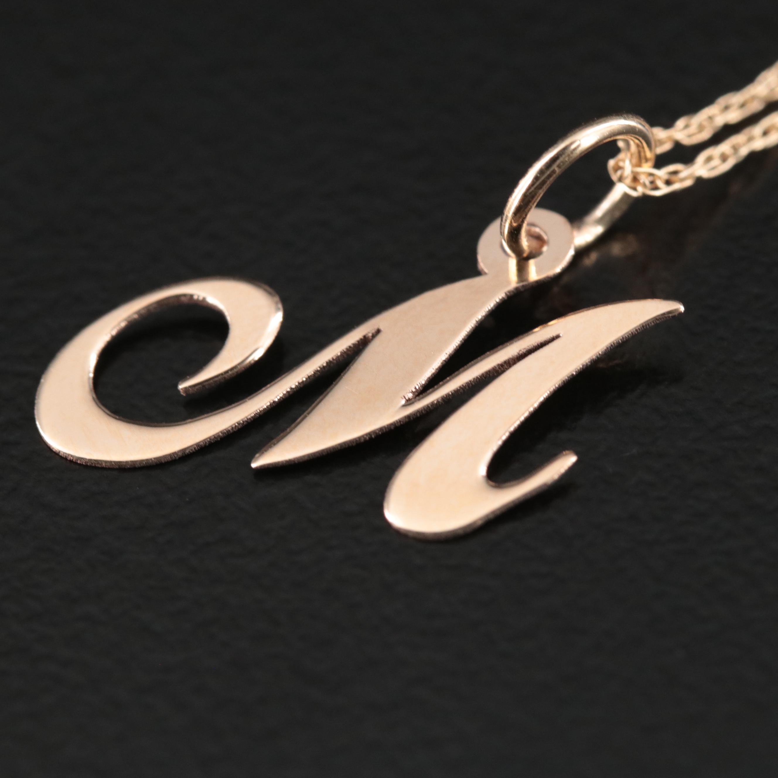 14K "M" Initial Pendant Necklace